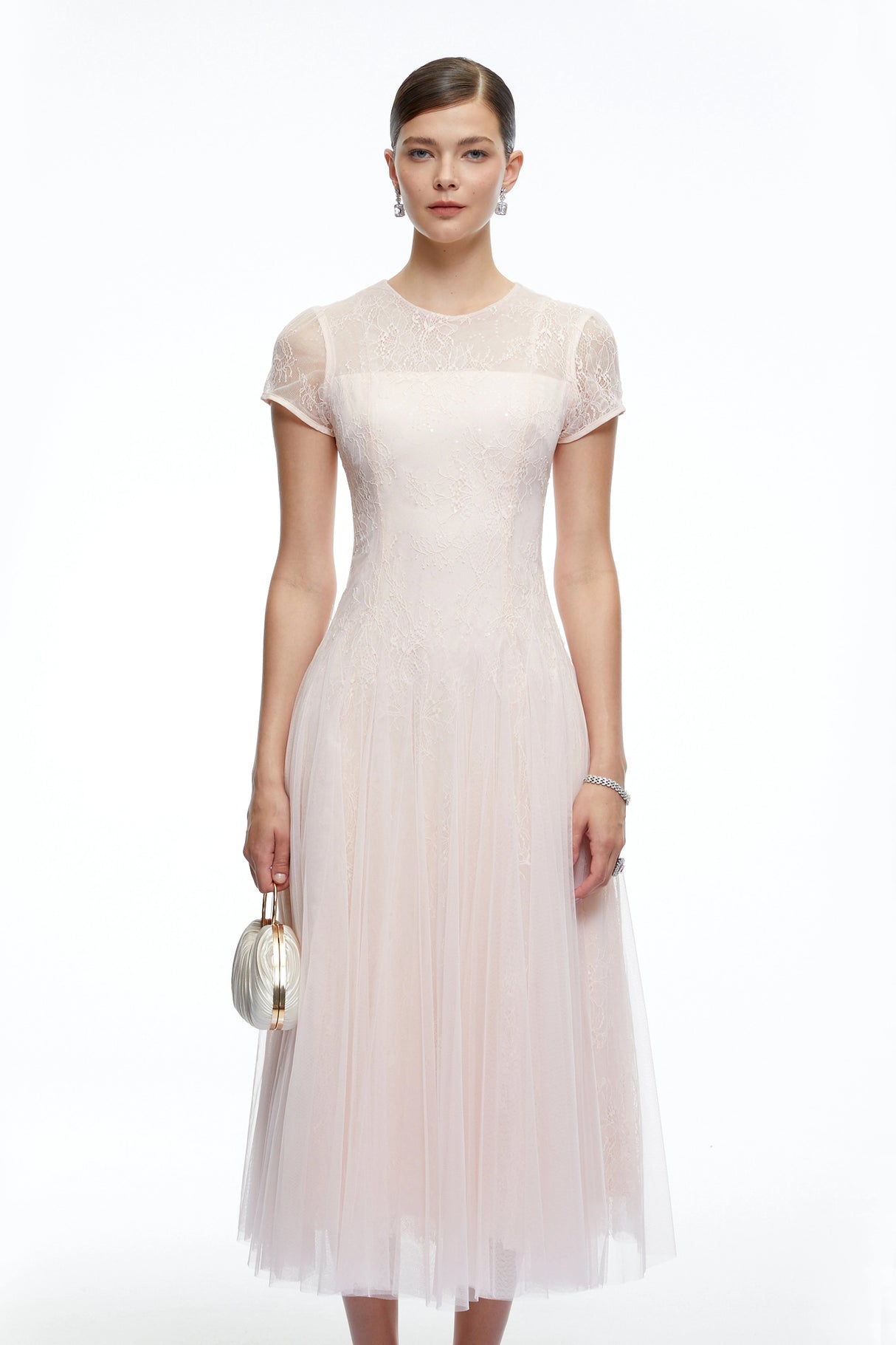 Marnie Pink Short Sleeves Sequin Midi Dress