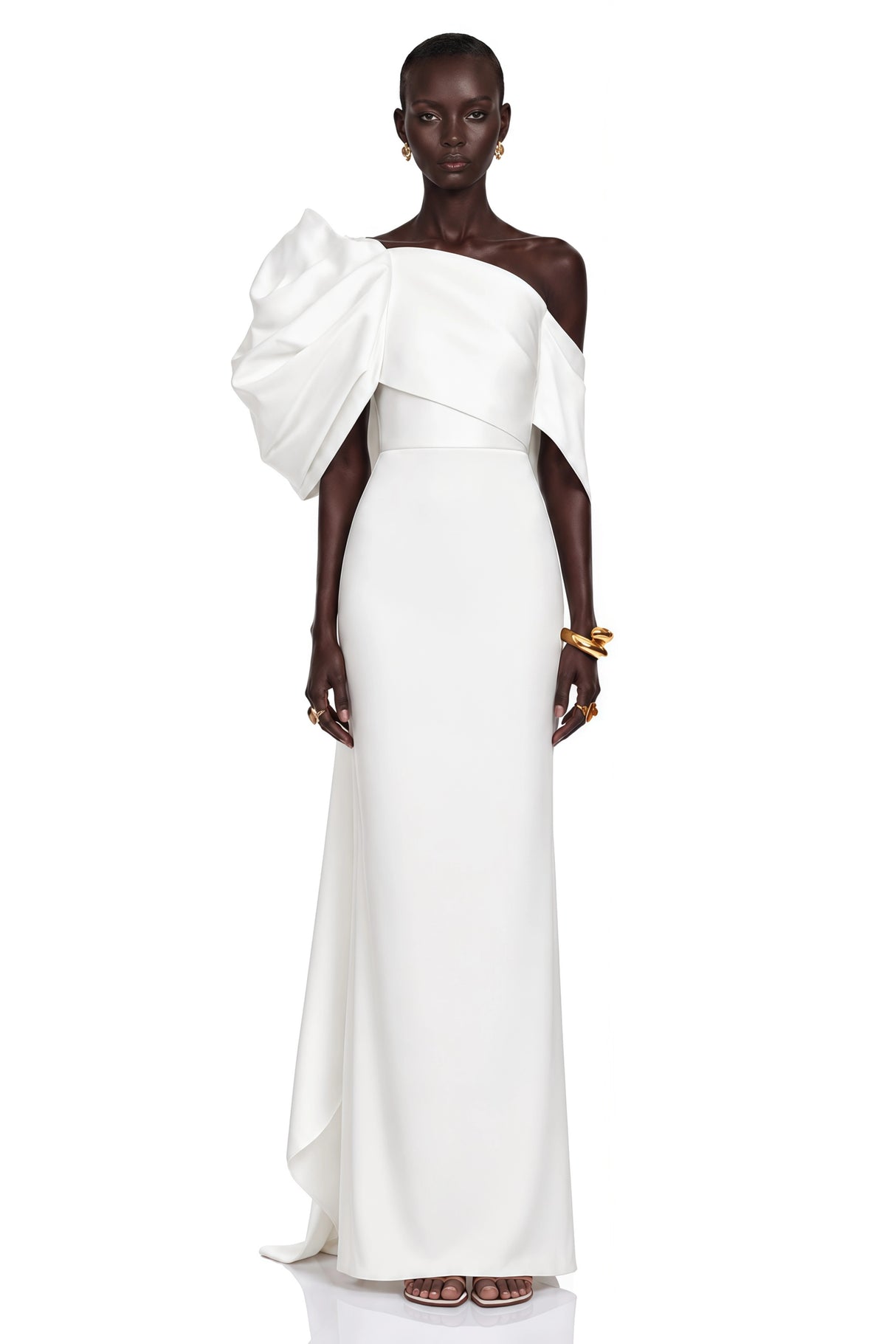 Martina White One Shoulder Maxi Dress with Bow Detail