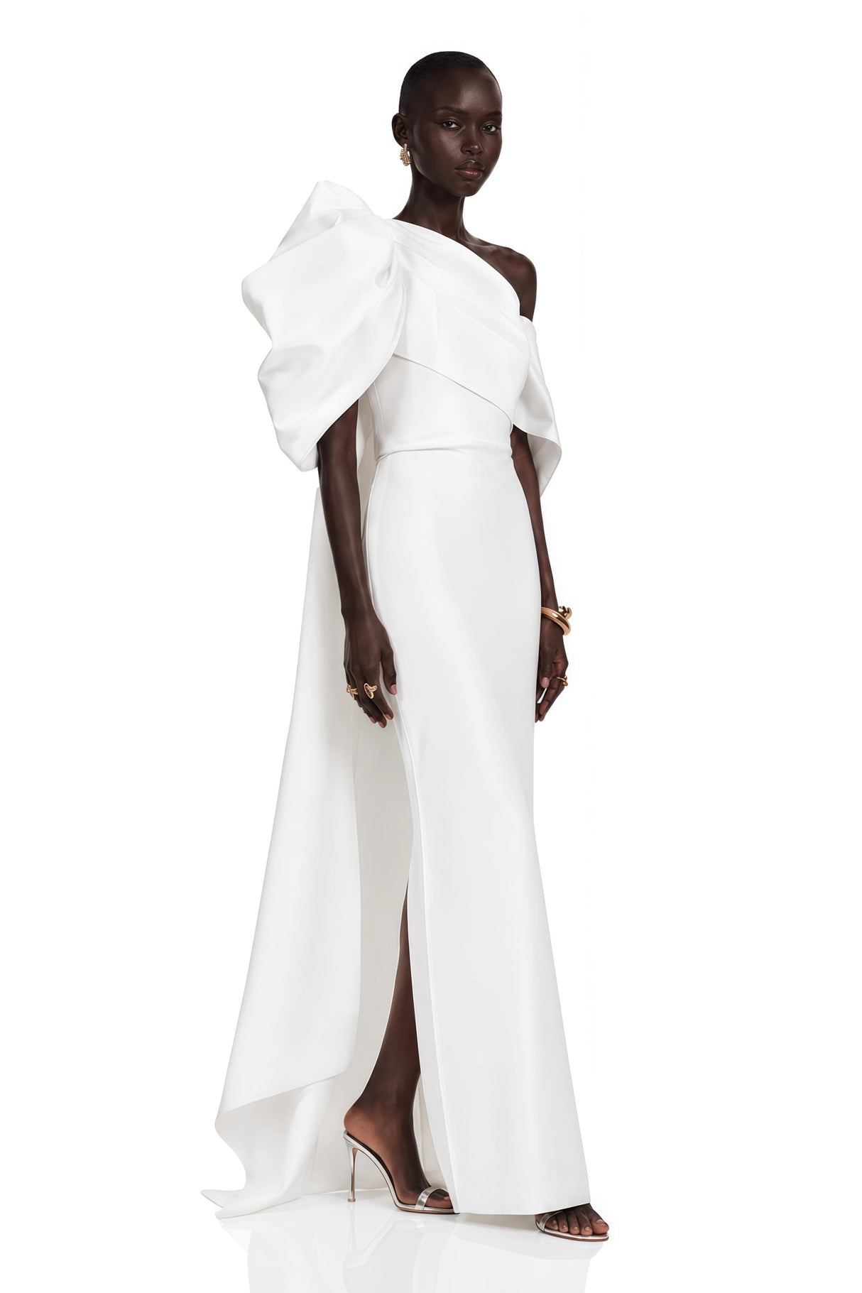 Martina White One Shoulder Maxi Dress with Bow Detail