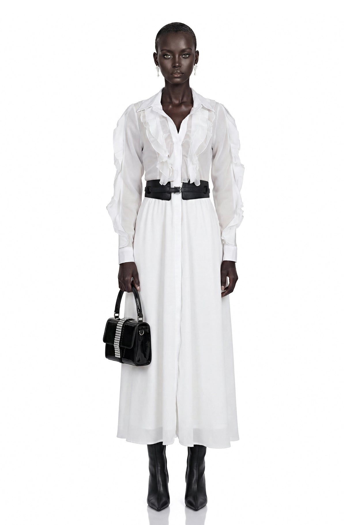 Maryam White CutOut Ruffled Maxi Dress