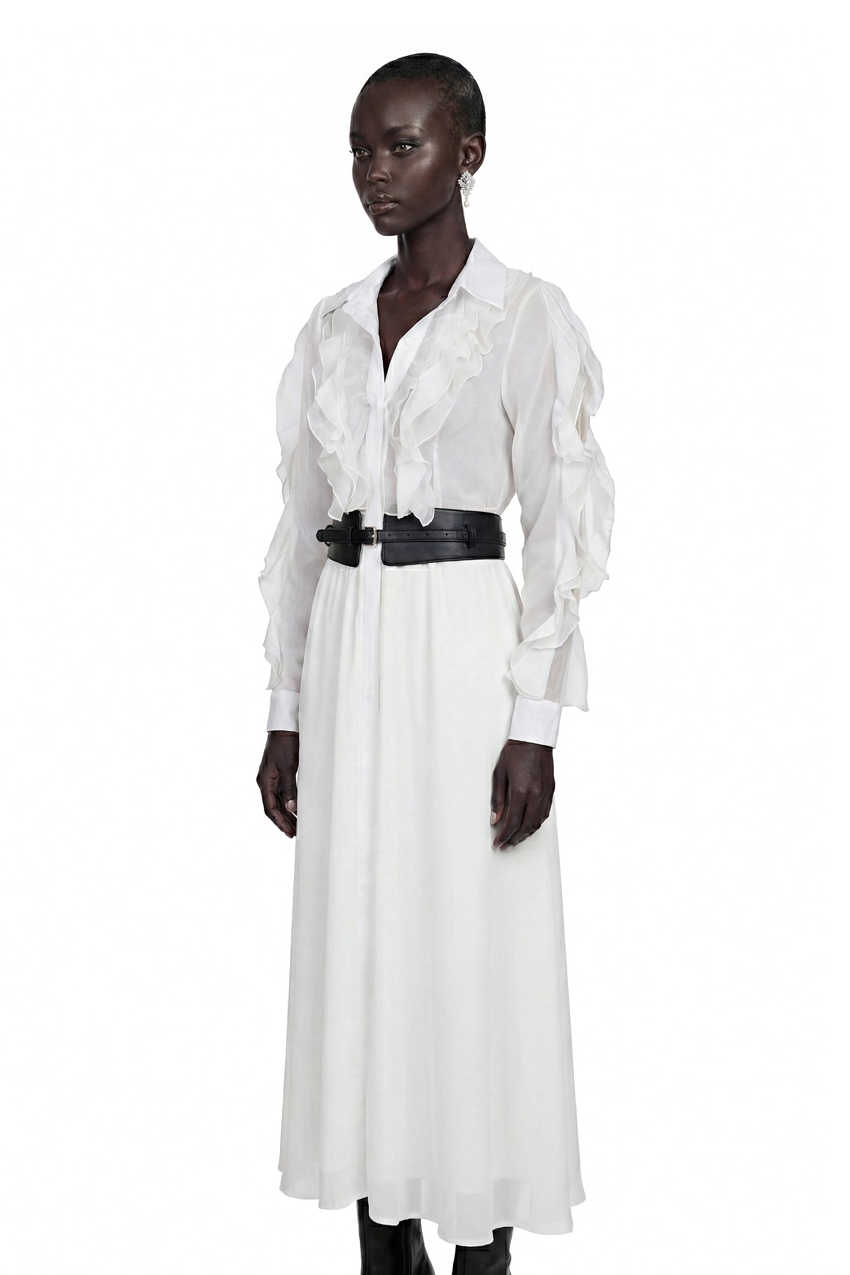 Maryam White CutOut Ruffled Maxi Dress