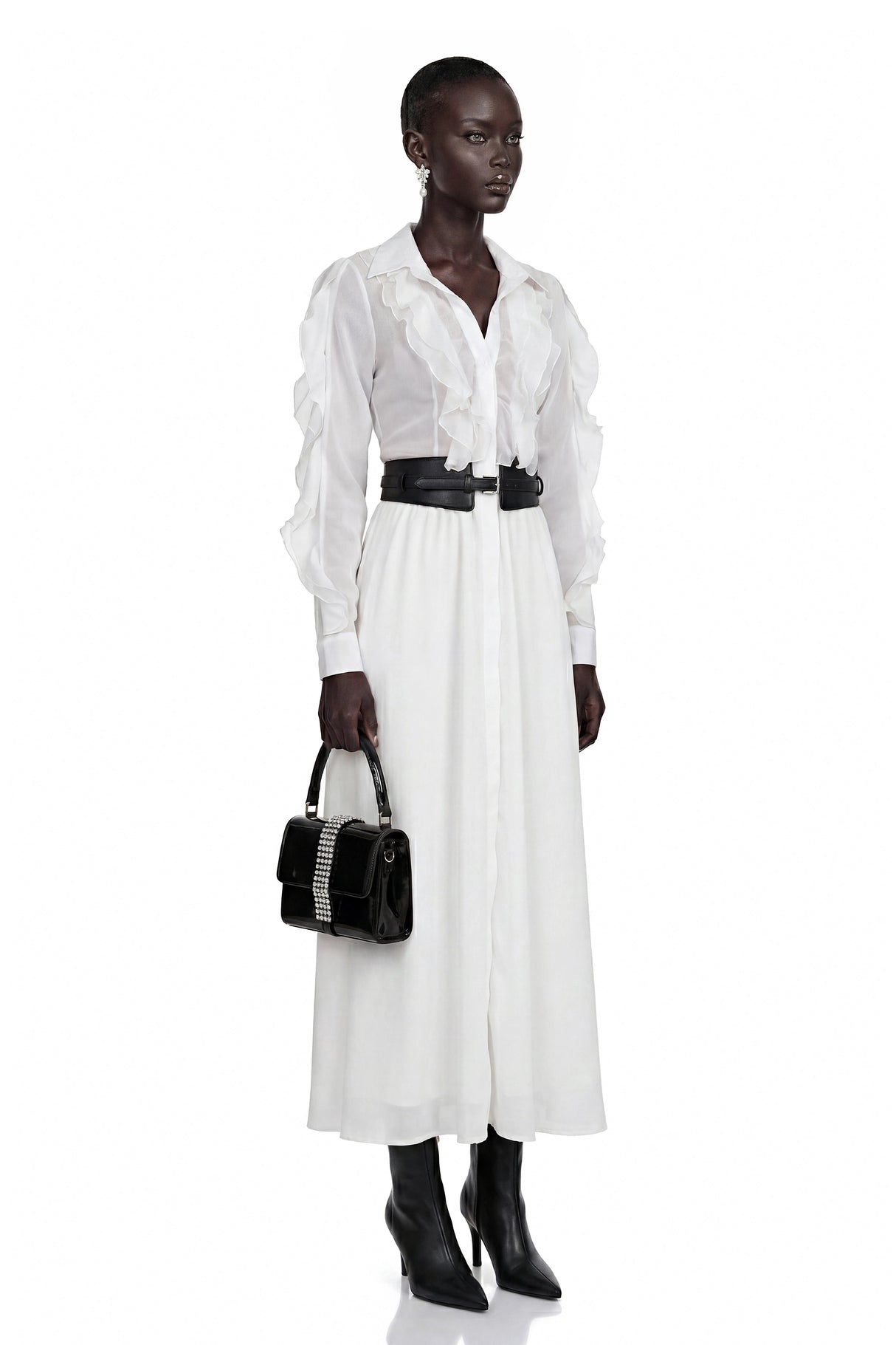 Maryam White CutOut Ruffled Maxi Dress