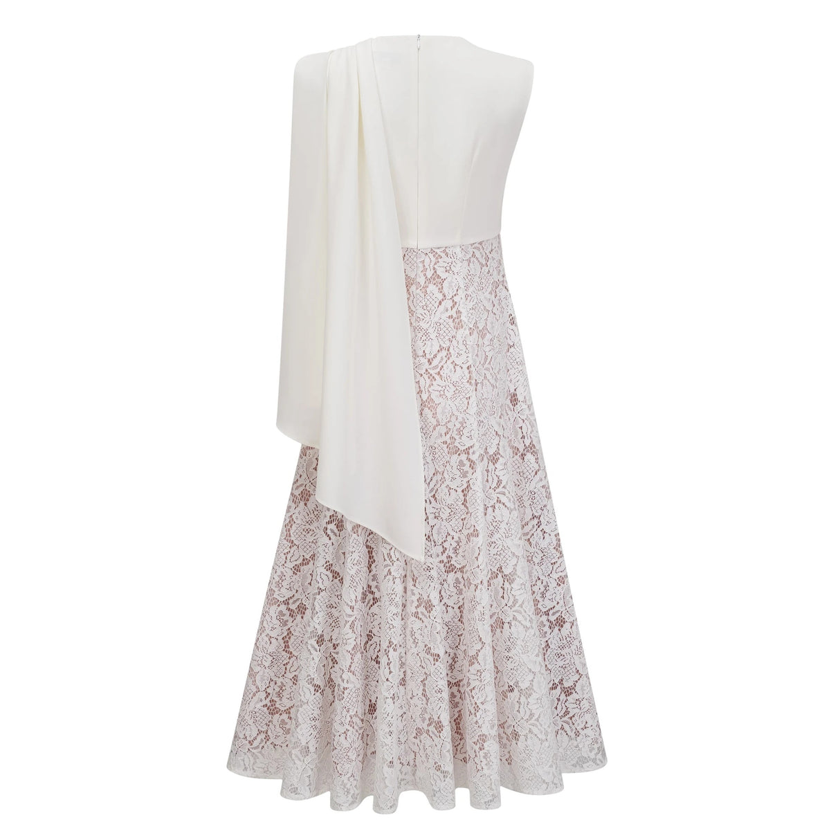 Marzia White Ribbon Detail Floral Lace Maxi Dress