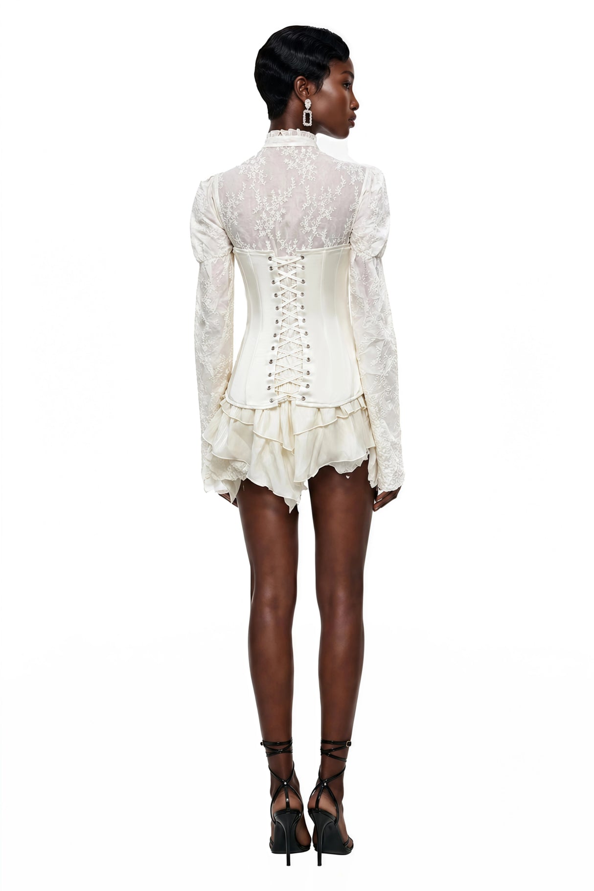 Matilde White Satin Corset Mini Dress with Lace Panels
