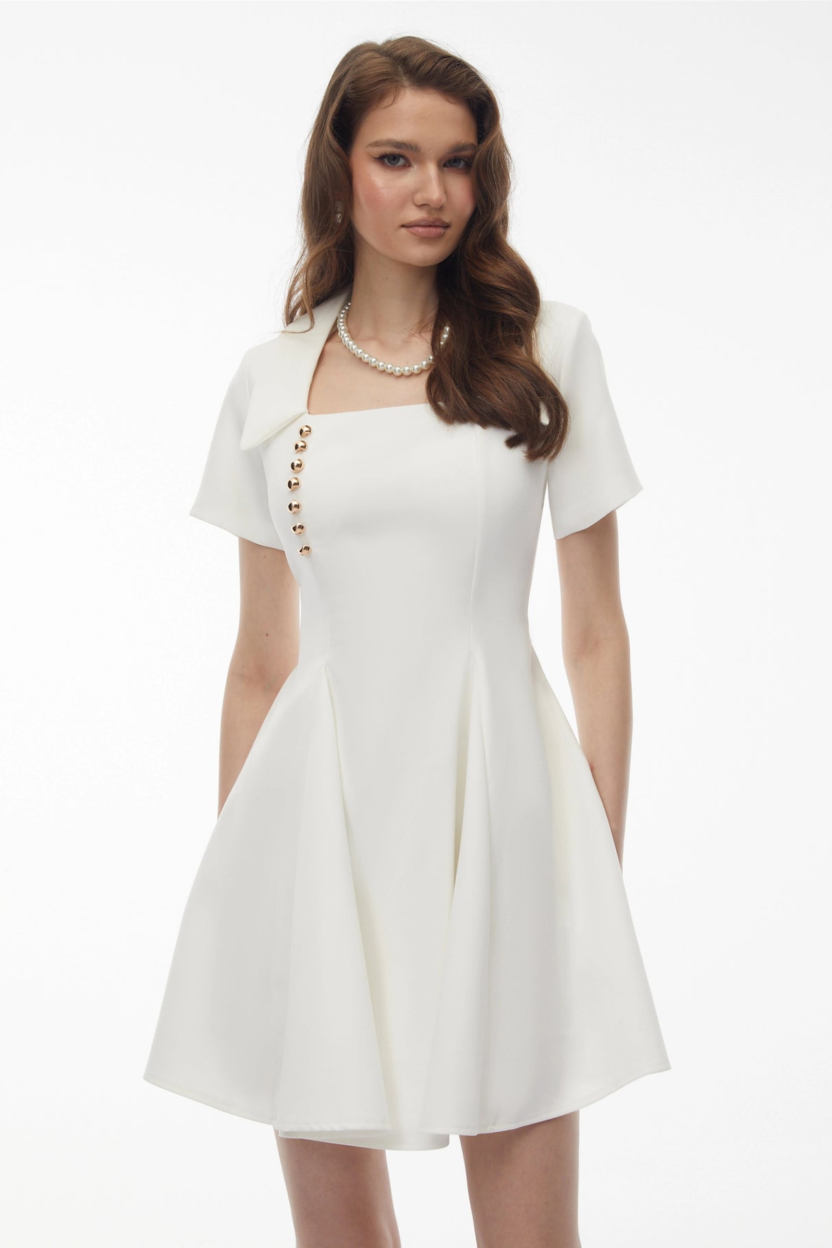 Meira White Metal buckle Mini Dress