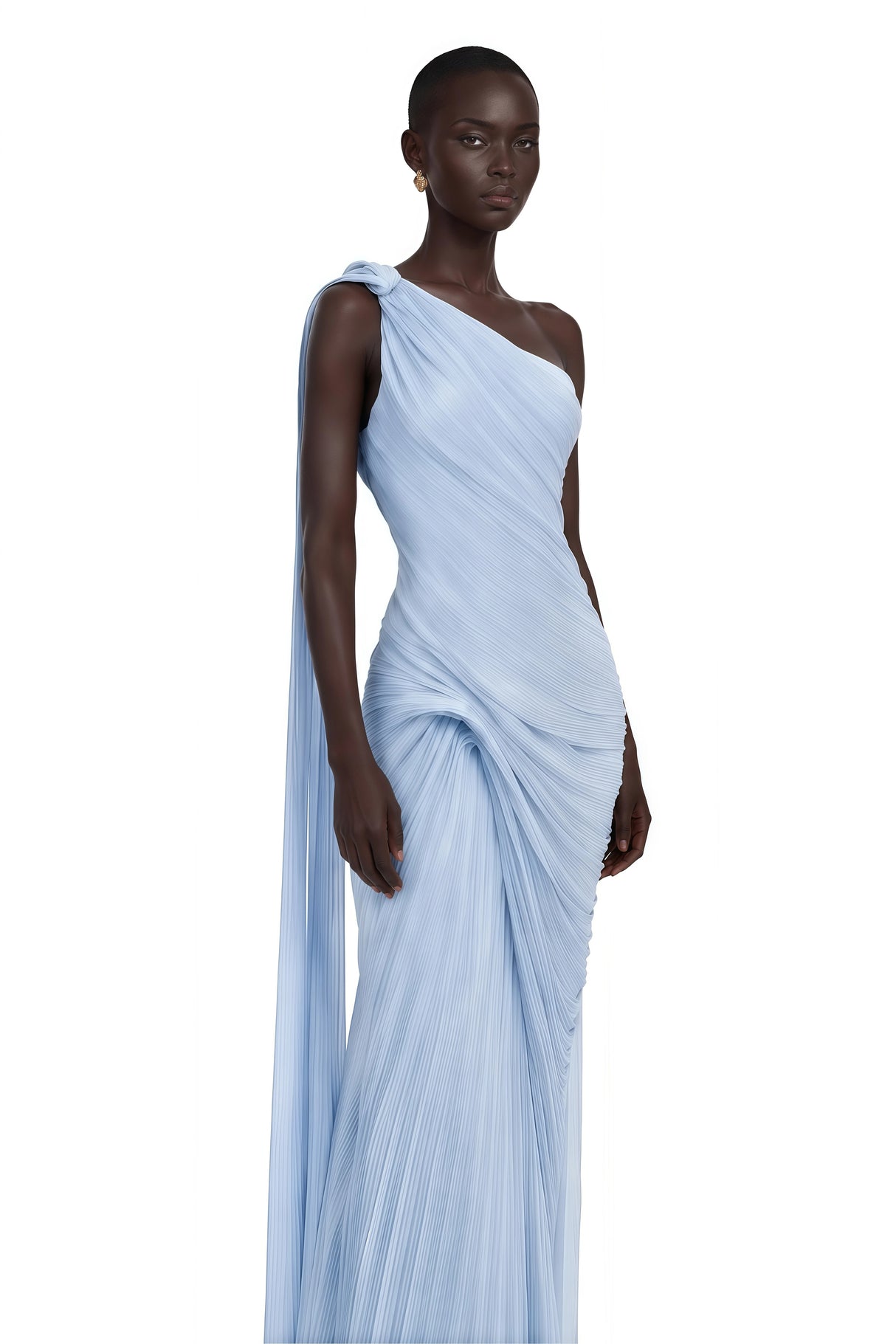 Meissa Blue Asymmetrical Ruched Maxi Dress
