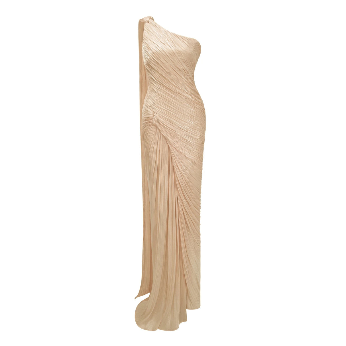 Meissa Neutral Asymmetrical Ruched Maxi Dress
