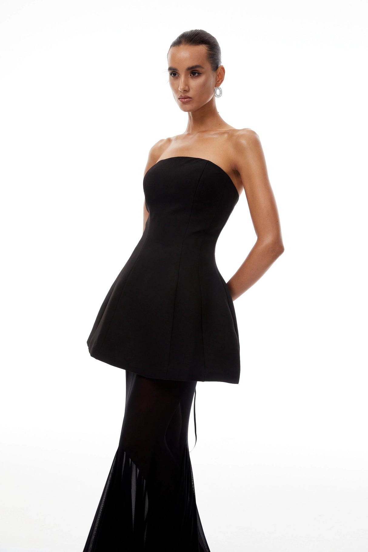 Mélanie Black Corset Dress Mesh Skirt Set