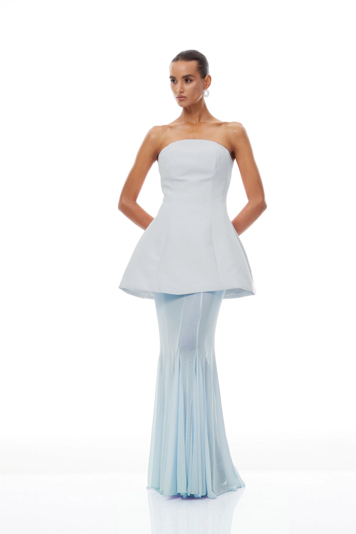 Mélanie Blue Corset Dress Mesh Skirt Set