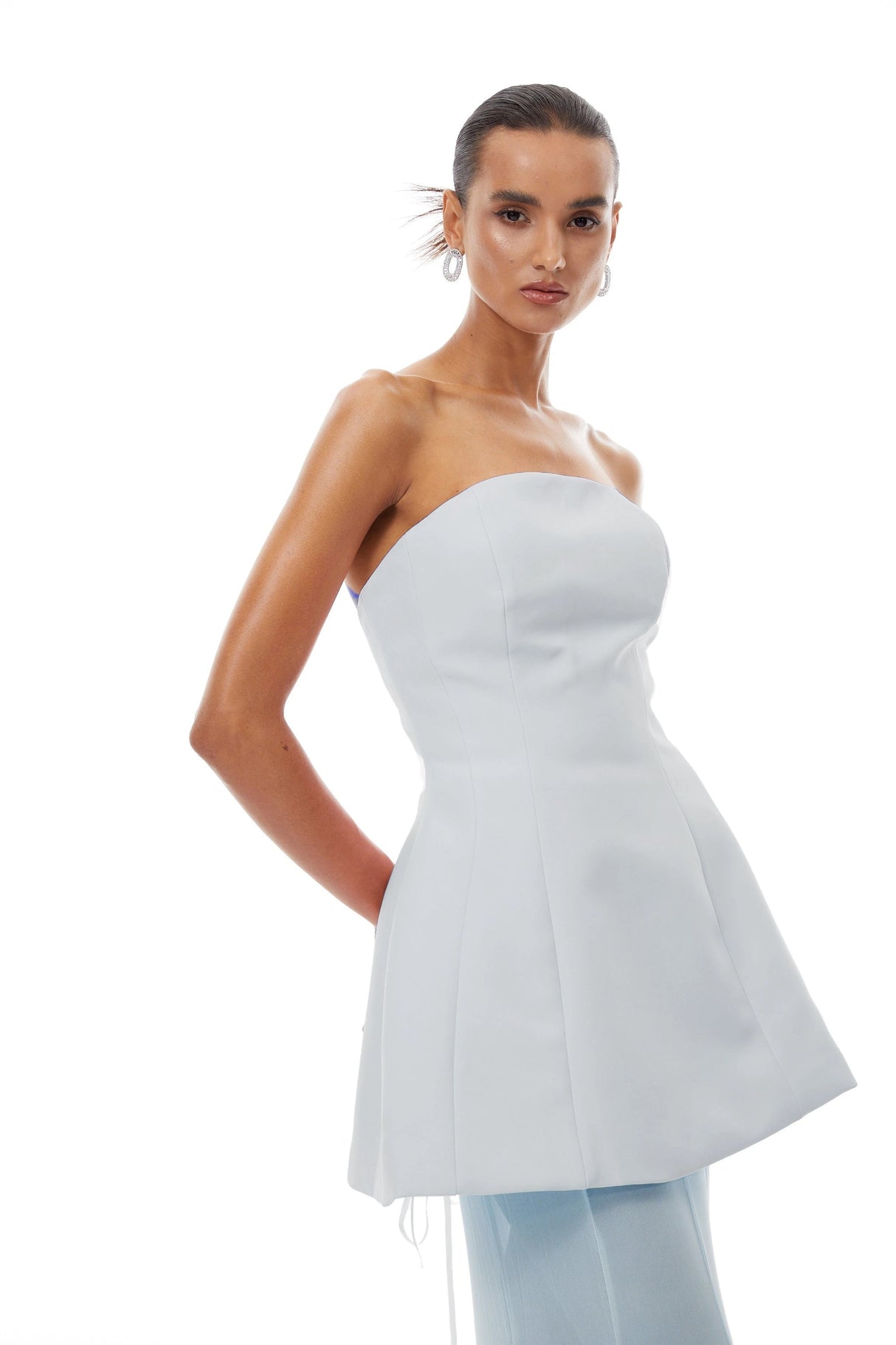 Mélanie Blue Corset Dress Mesh Skirt Set