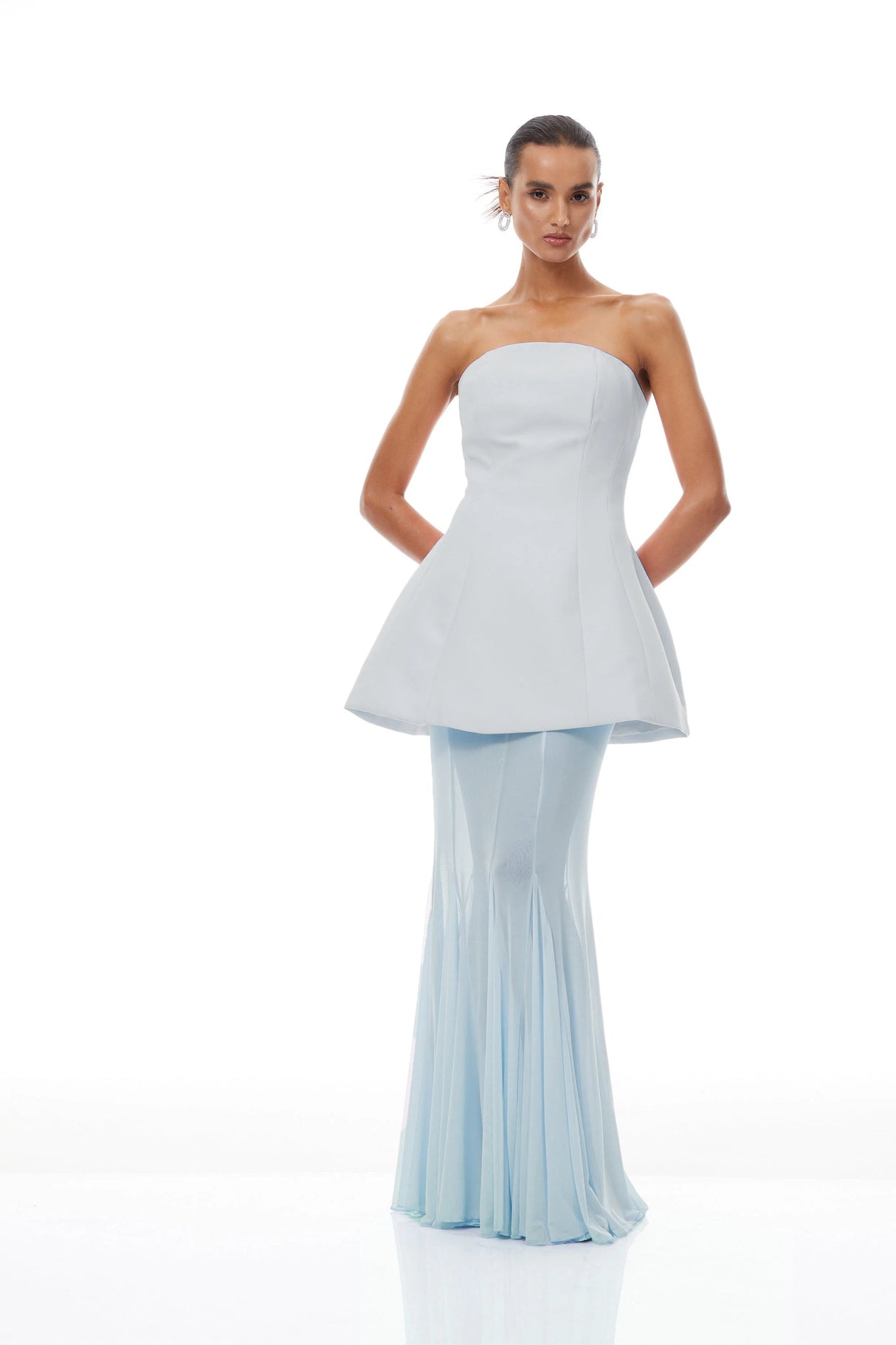 Mélanie Blue Corset Dress Mesh Skirt Set