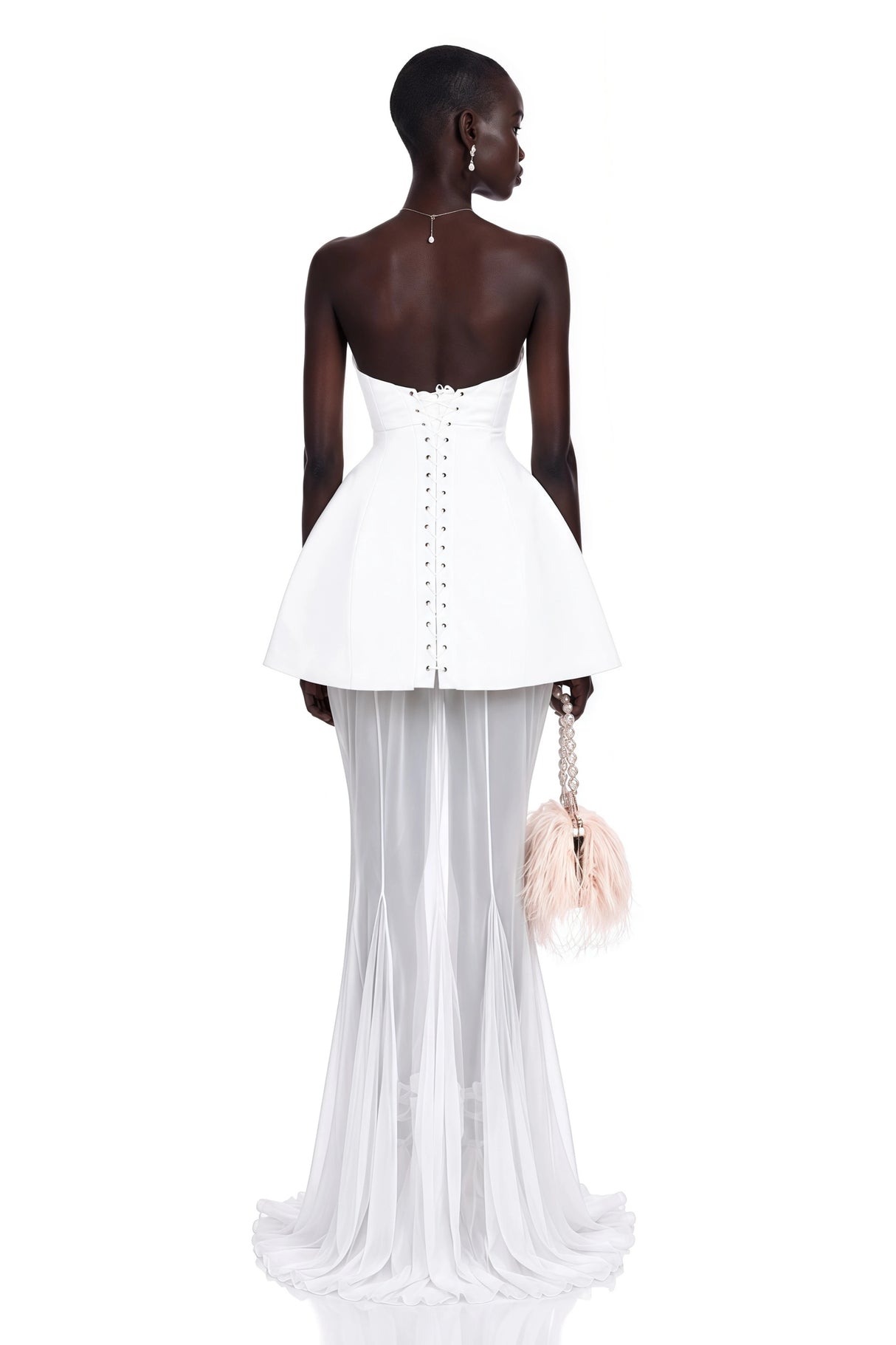 Mélanie White Corset Dress Mesh Skirt Set