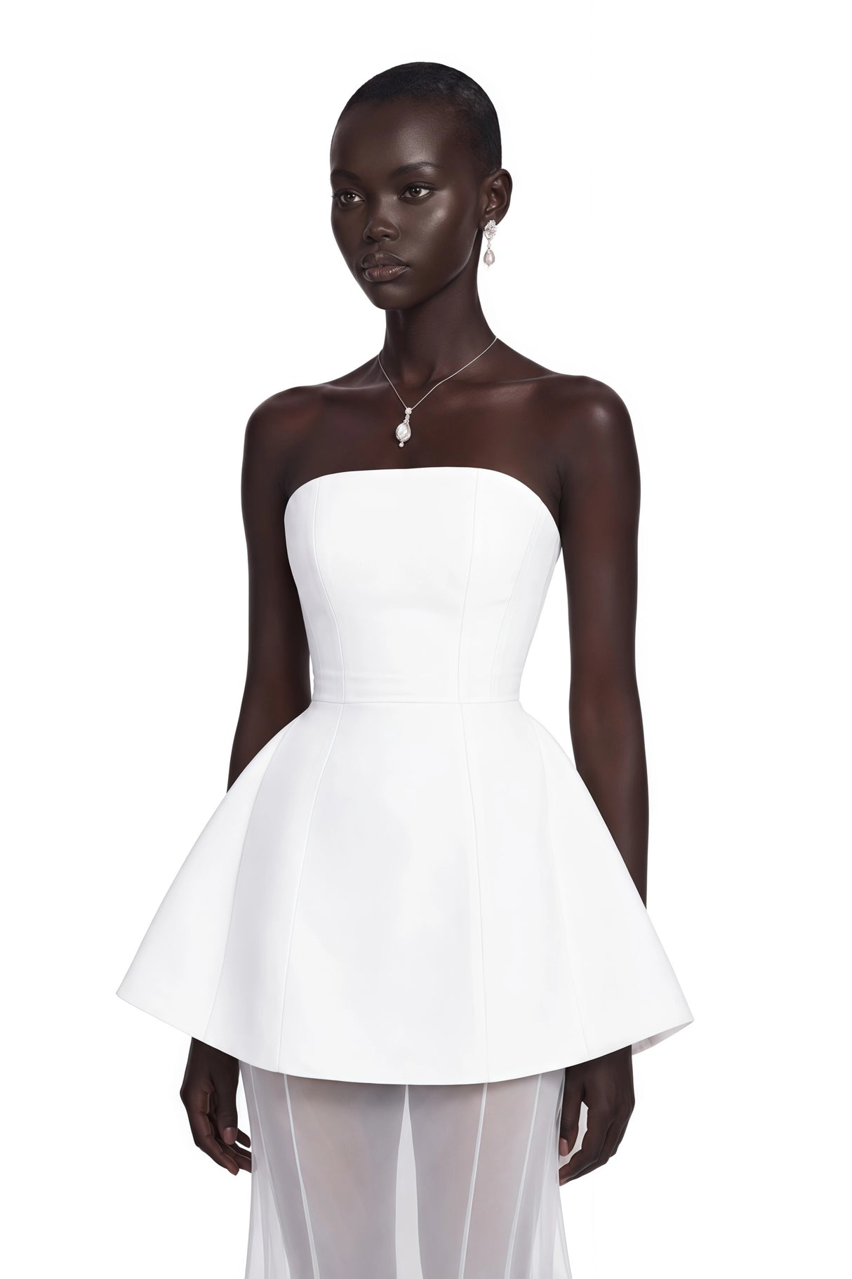 Mélanie White Corset Dress Mesh Skirt Set