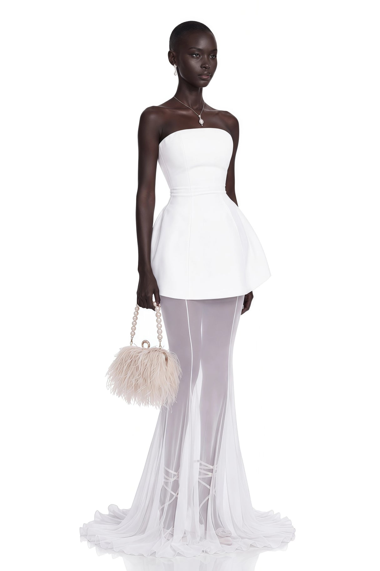 Mélanie White Corset Dress Mesh Skirt Set
