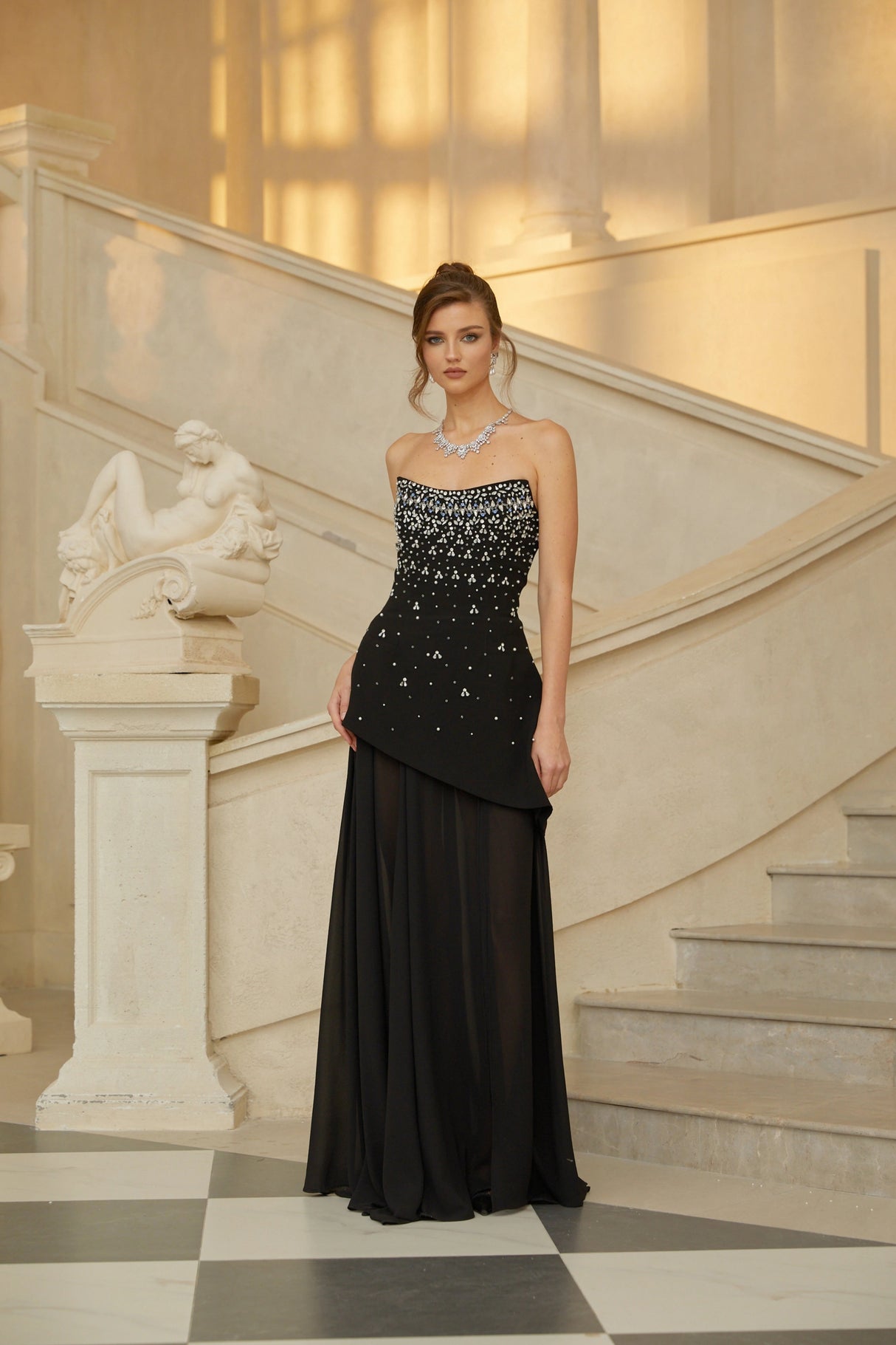 Melisande Black Embellished Dress Skirt Set