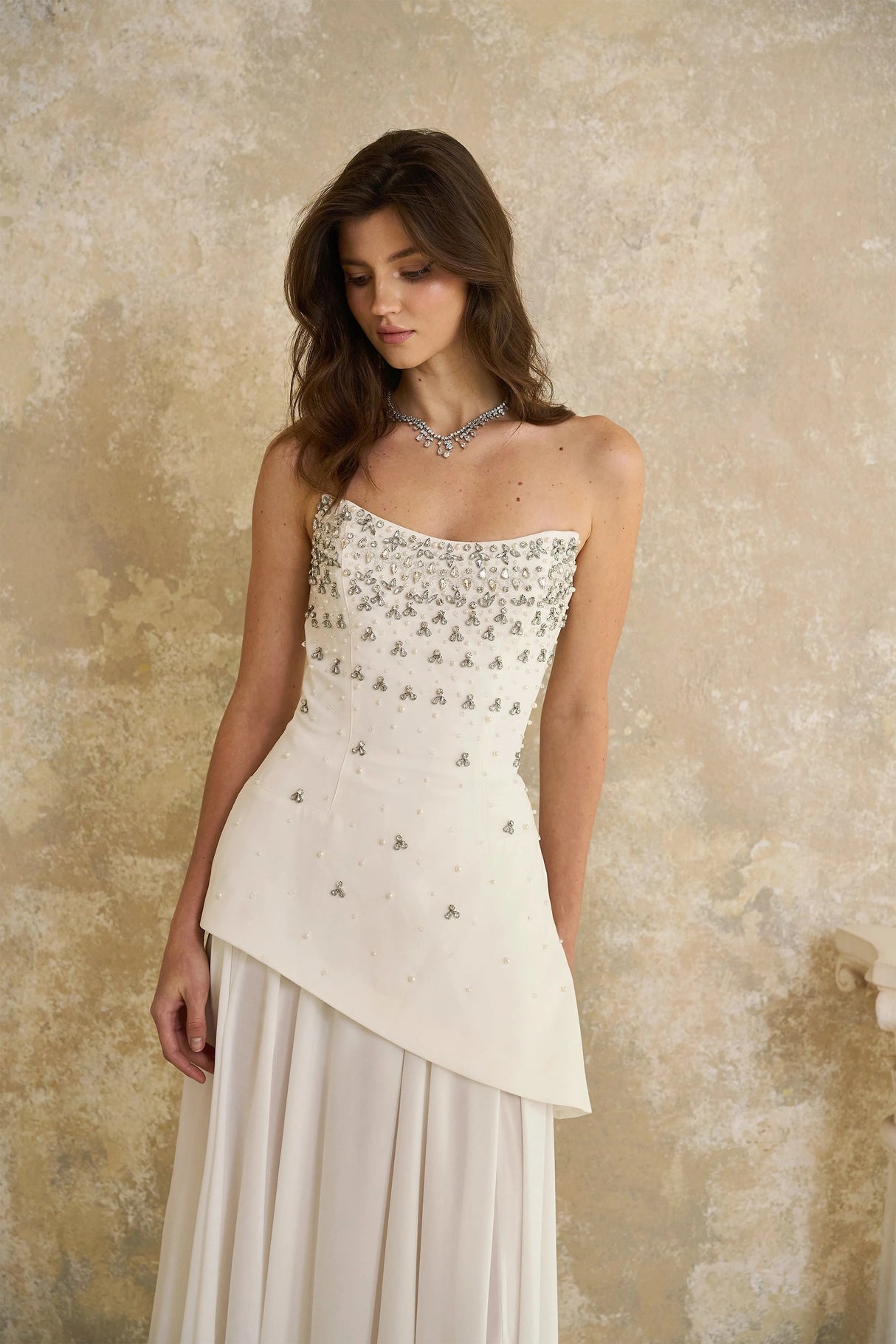 Melisande White Embellished Dress Skirt Set