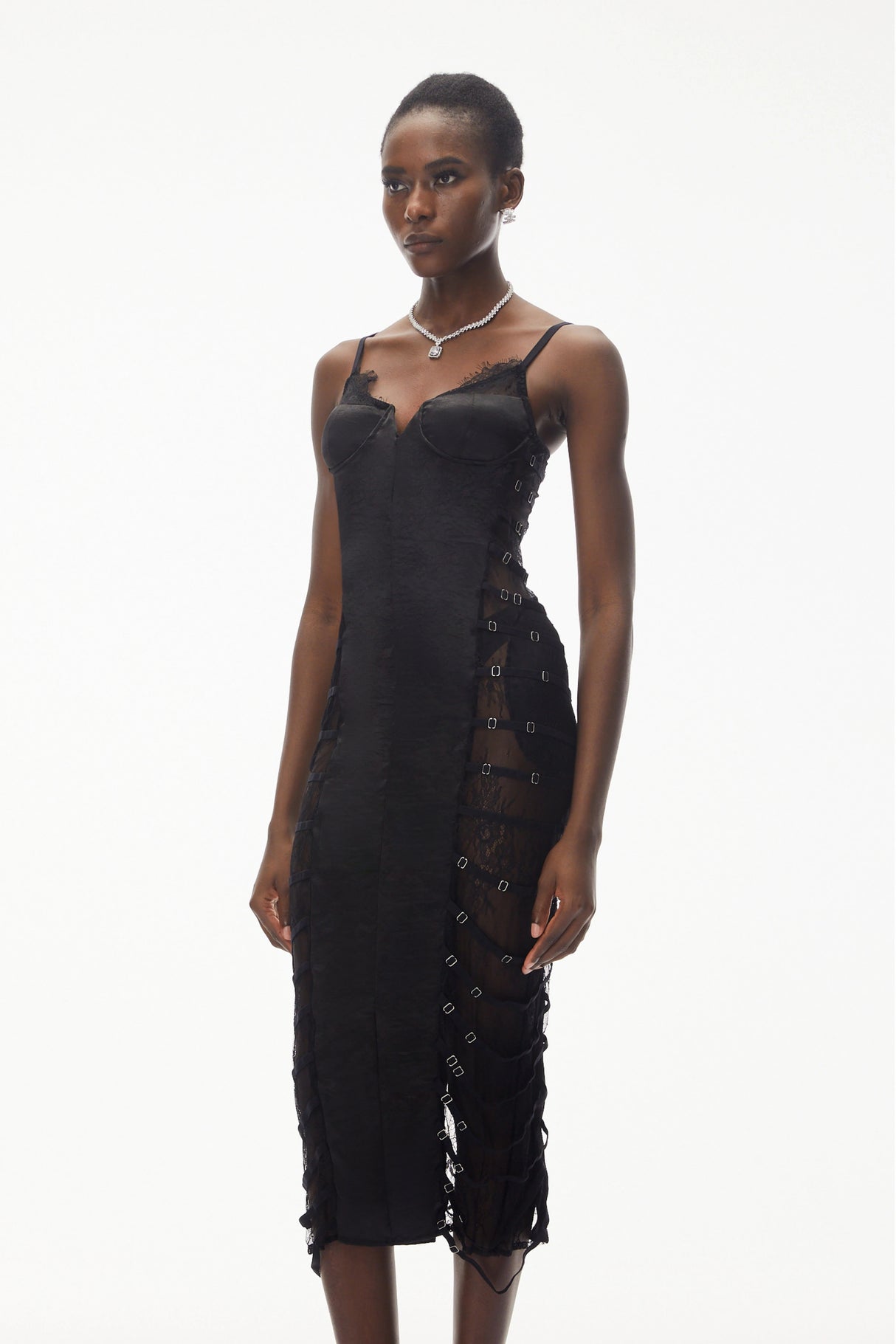 Melora Black Floral Lace SemiSheer Midi Dress