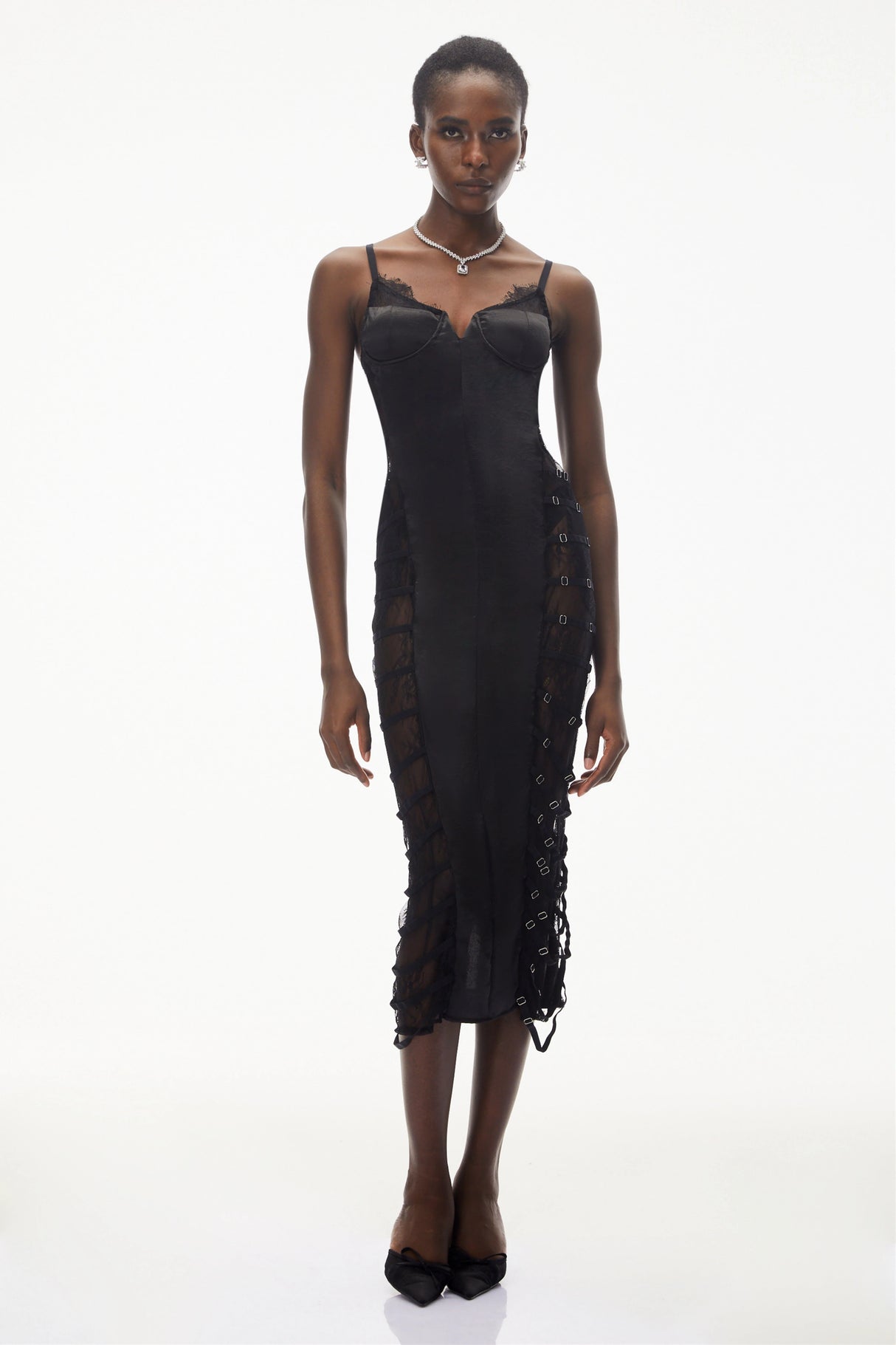 Melora Black Floral Lace SemiSheer Midi Dress