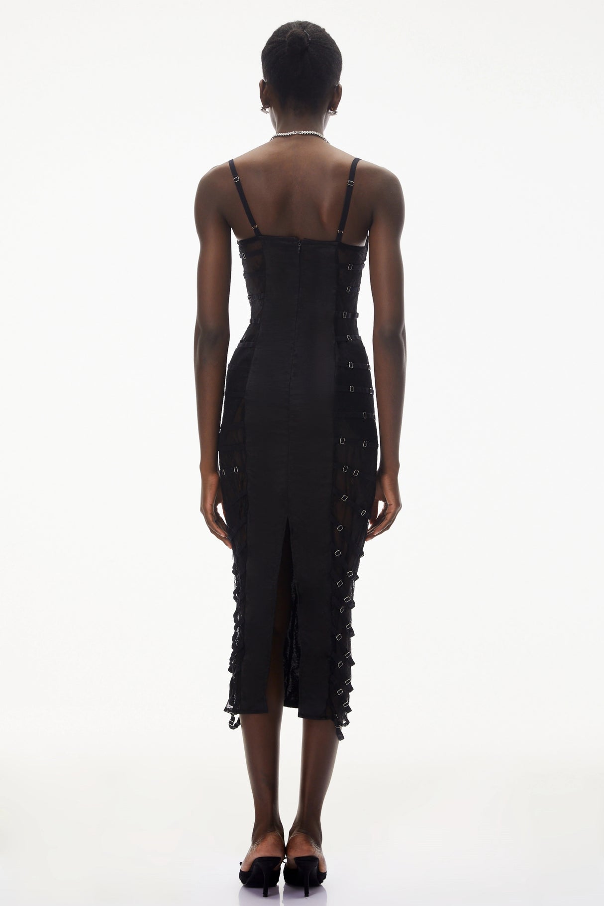 Melora Black Floral Lace SemiSheer Midi Dress
