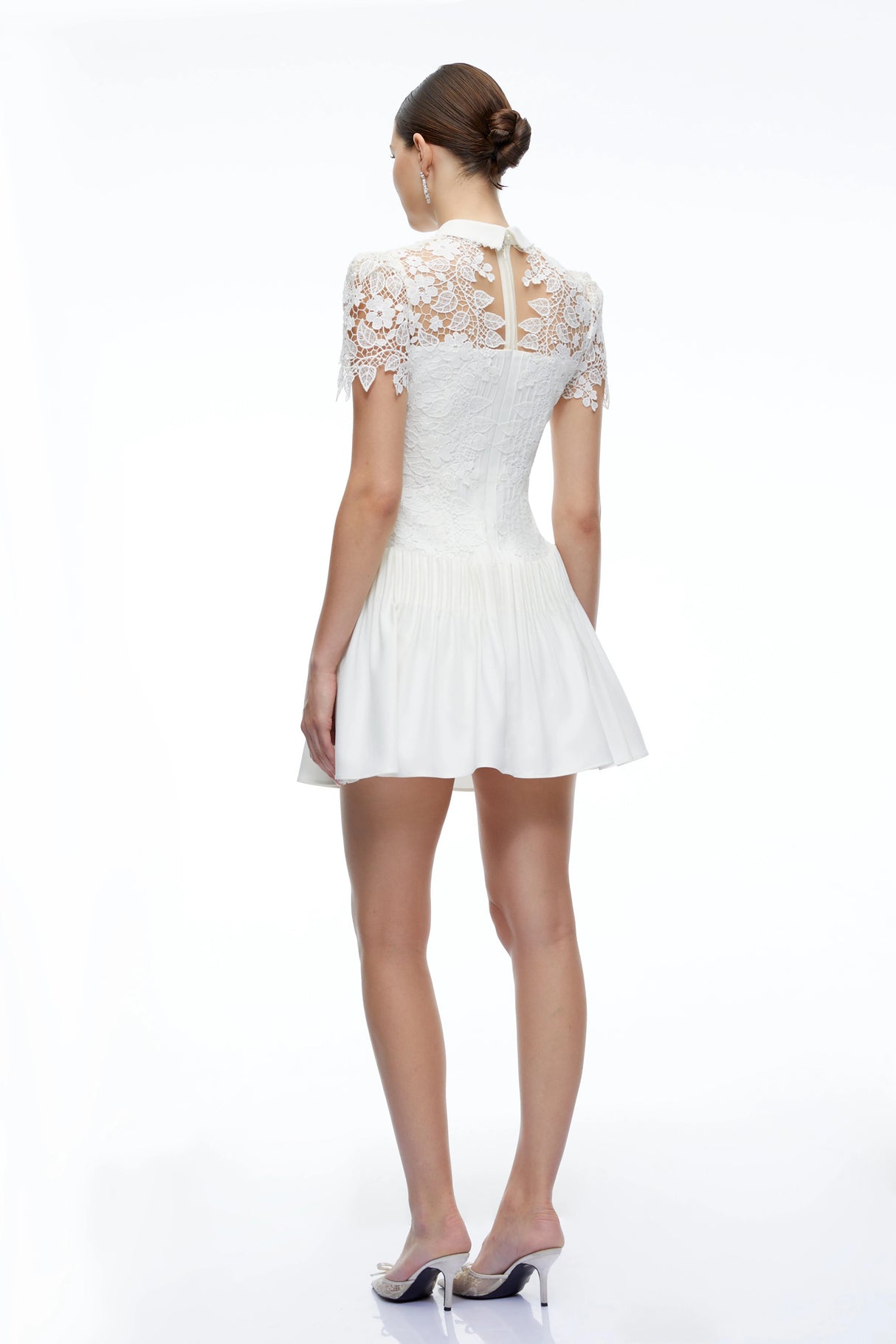 Melusine White Lace Mini Dress with Cape Sleeves