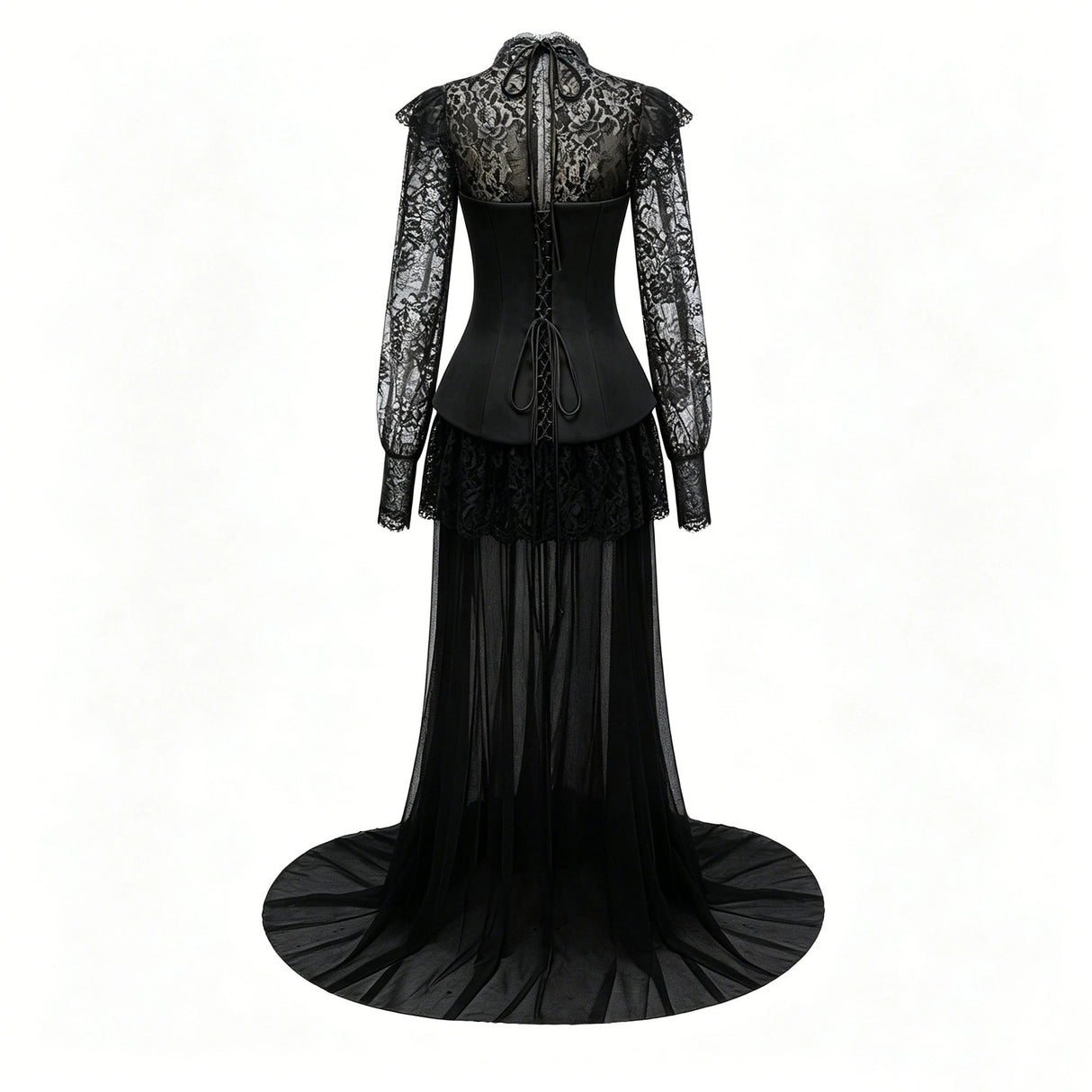Michalina Black Lace Convertible Gown with Long Sleeves