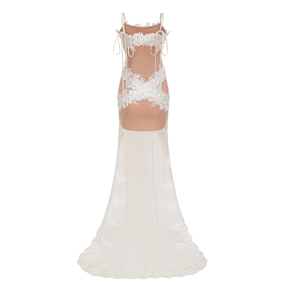 Mieke White SemiSheer Lace Maxi Dress