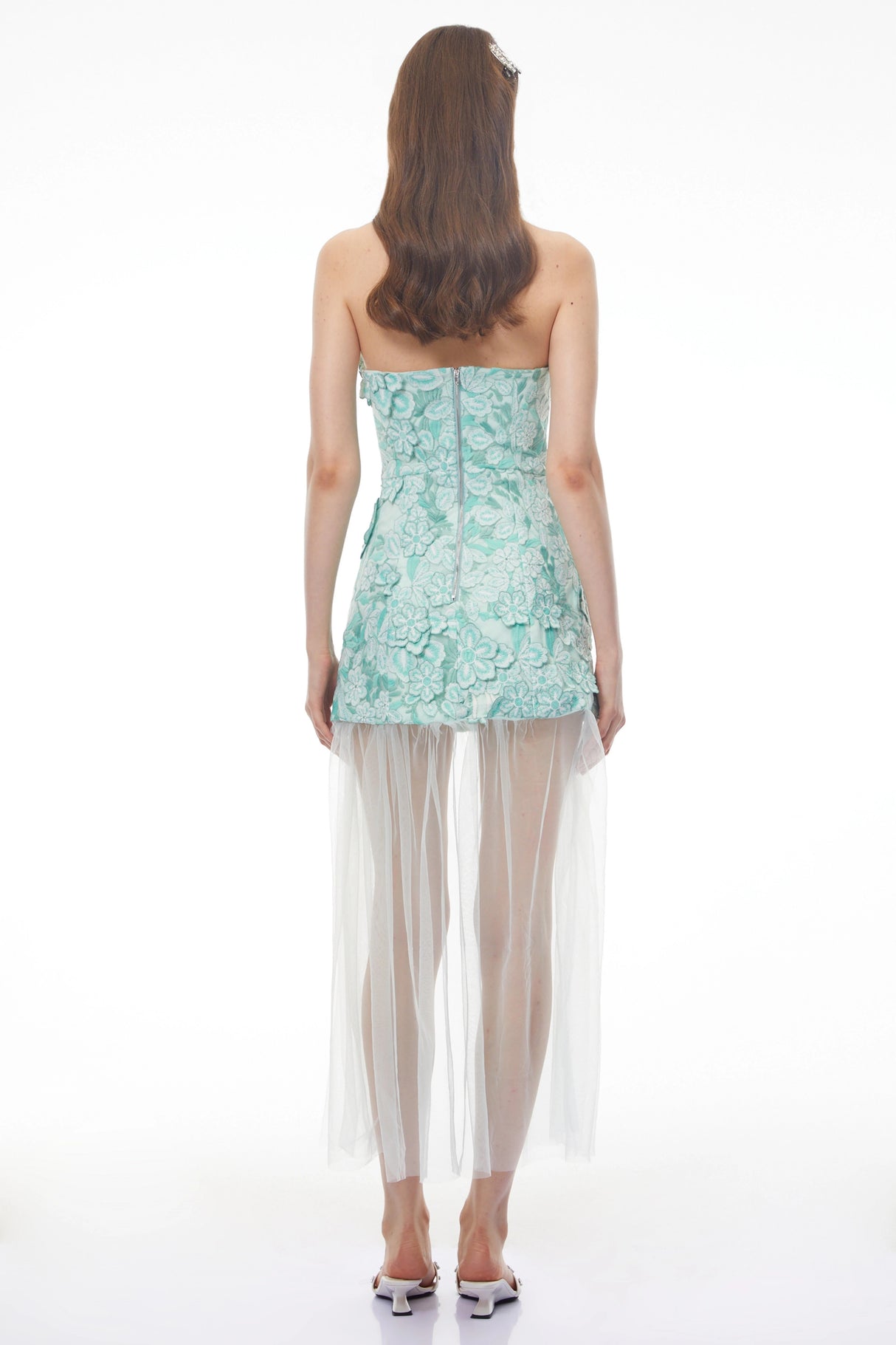 Mikaere Green Off Shoulder Maxi Dress with 3D Florals
