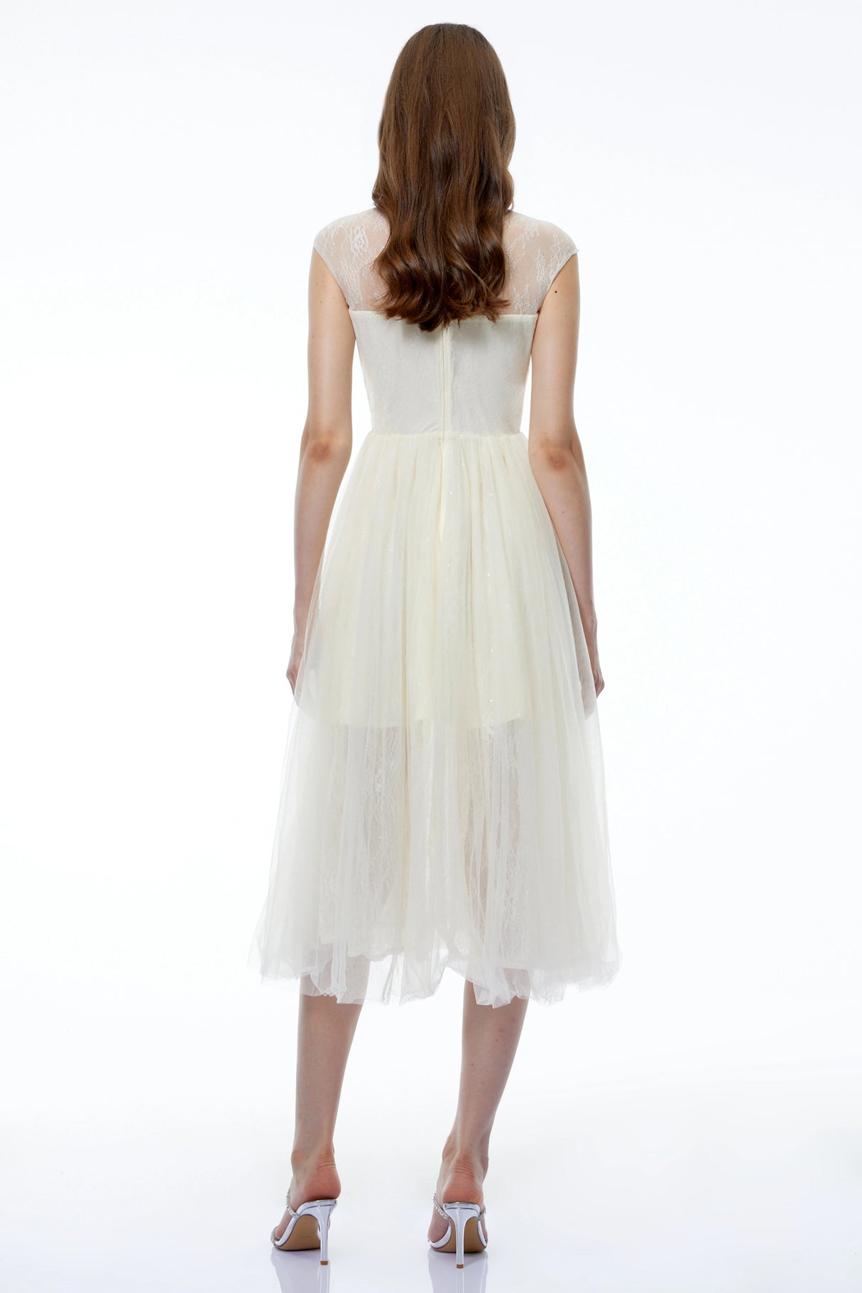 Mila Cream SemiSheer Tulle Midi Dress