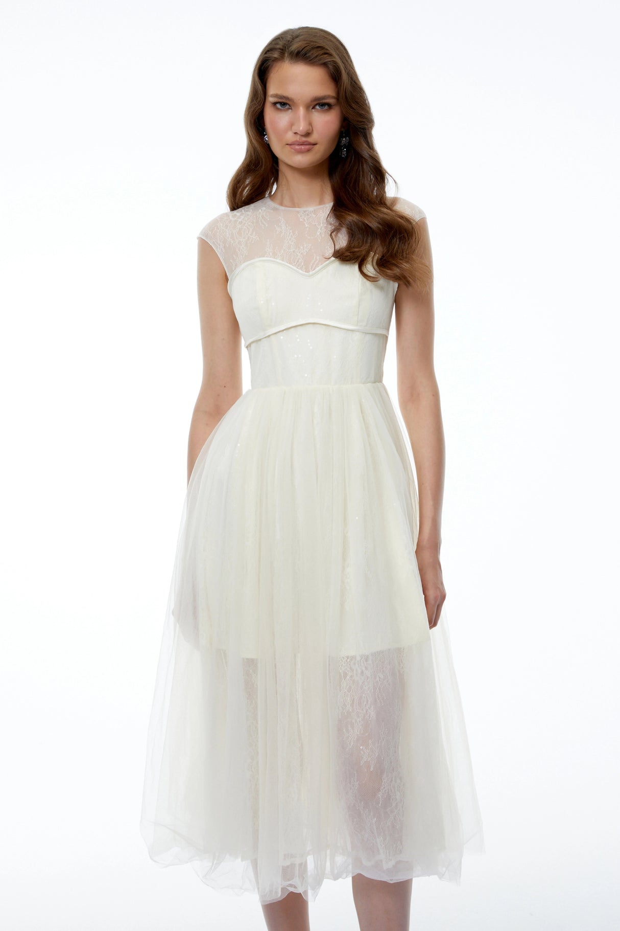 Mila Cream SemiSheer Tulle Midi Dress