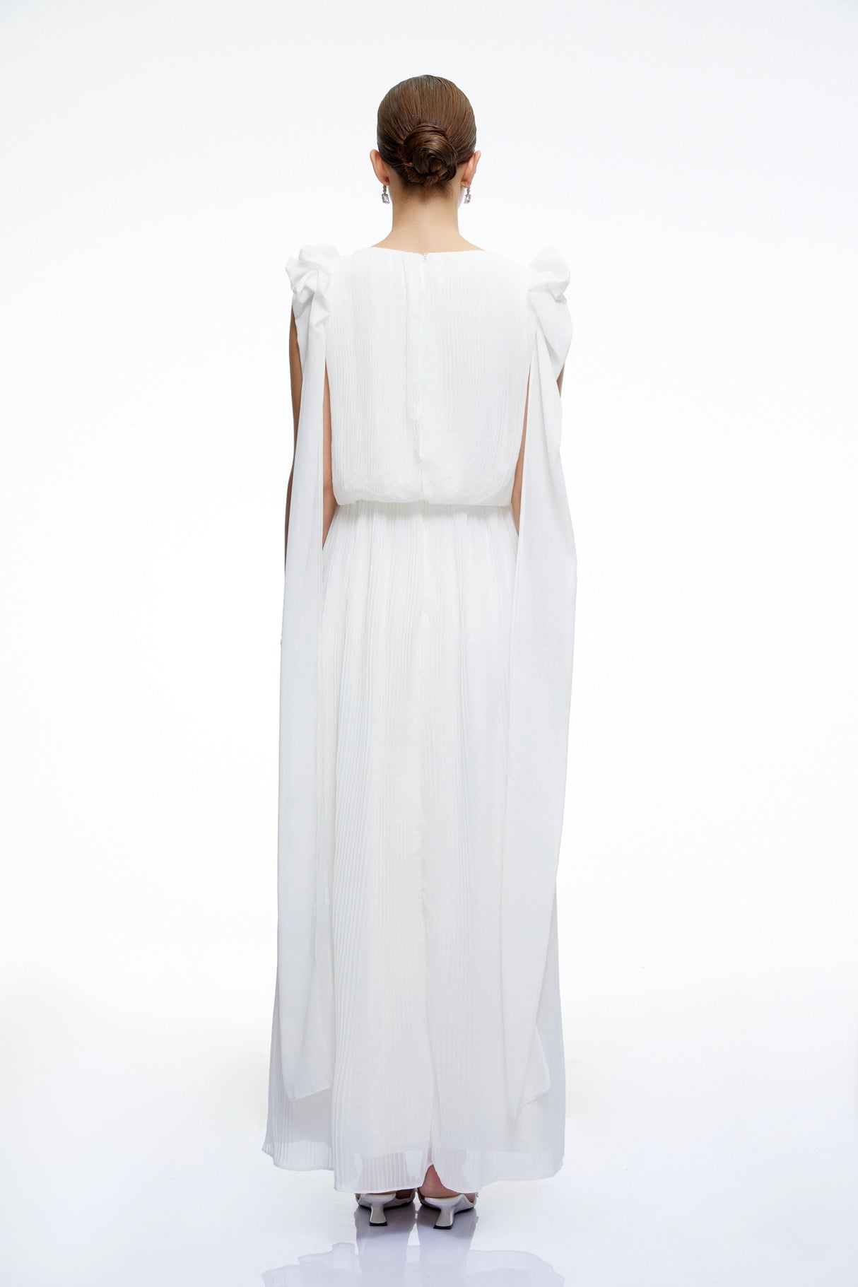 Mirabelle White Pleated Maxi Dress with Bow Straps