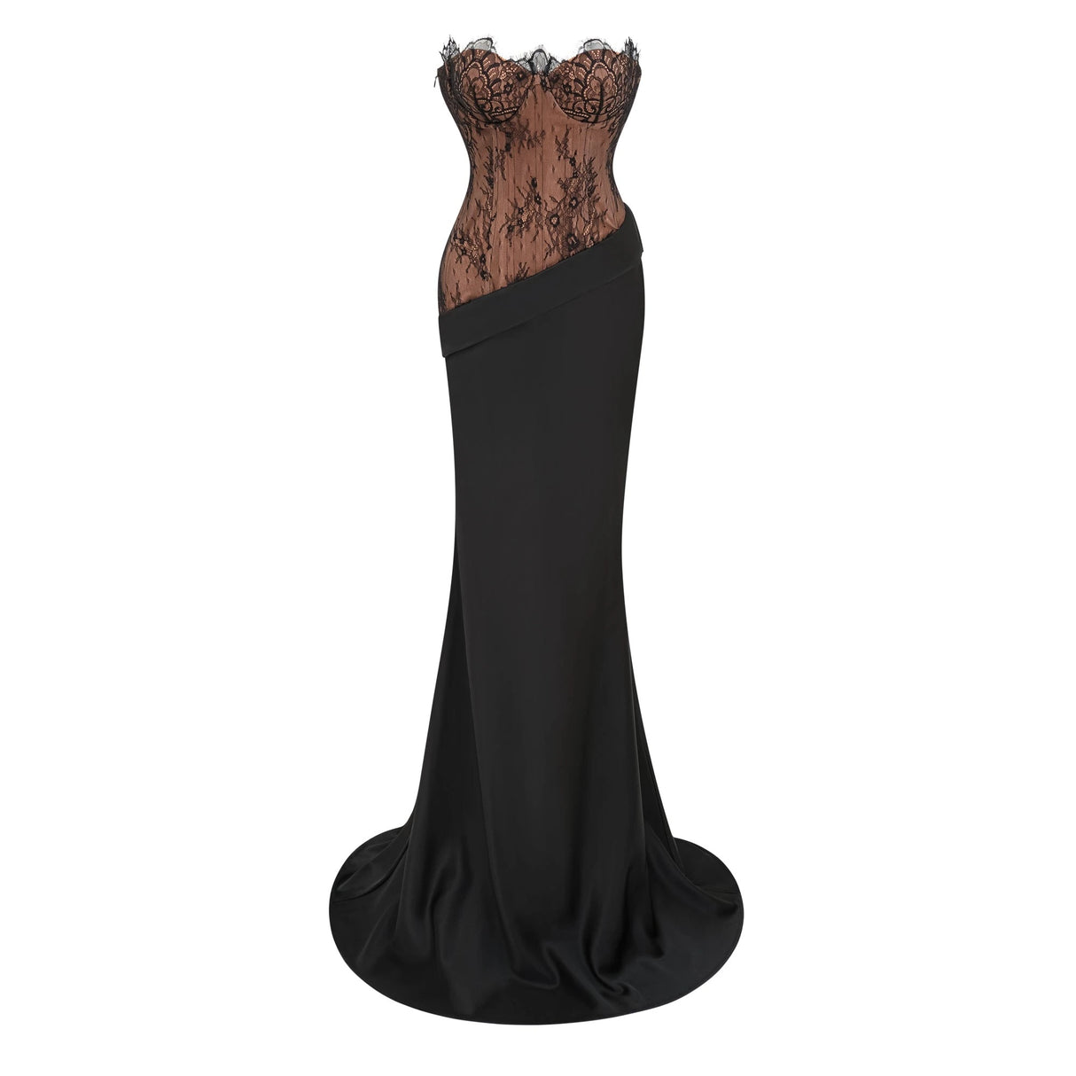 Mirela Black Lace Panel Satin Maxi Dress