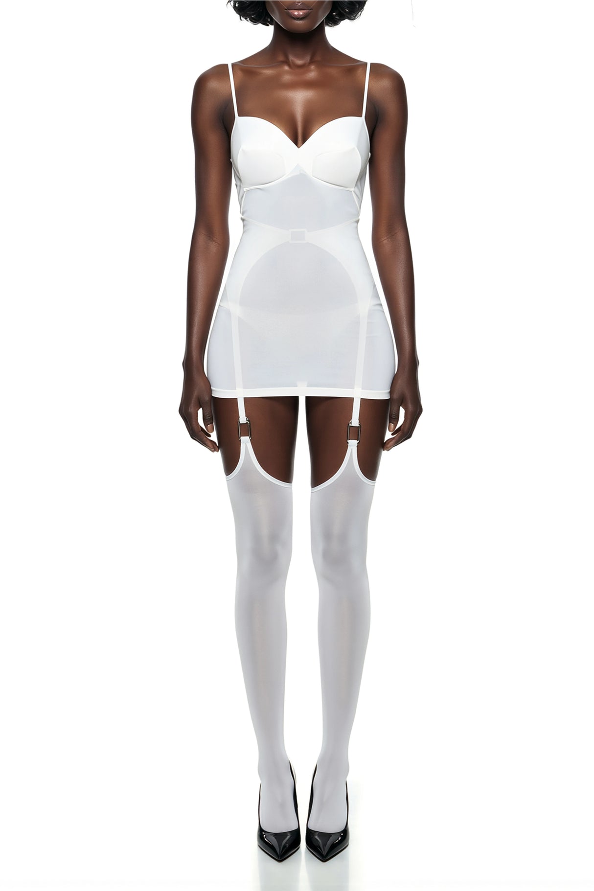 Mirela White SemiSheer Mini Dress
