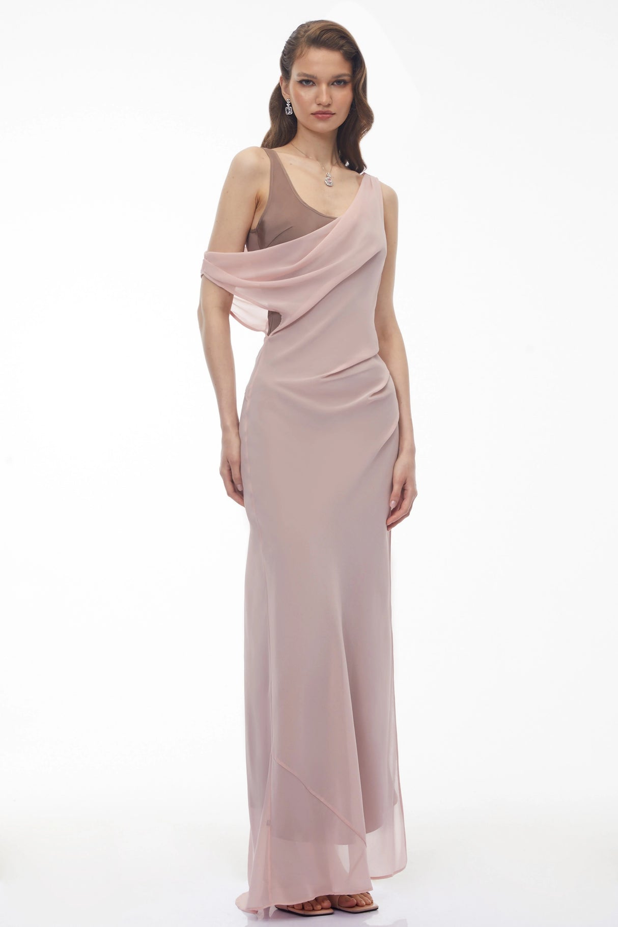 Monika Pink Color Block Asymmetrical Dress Drape Set