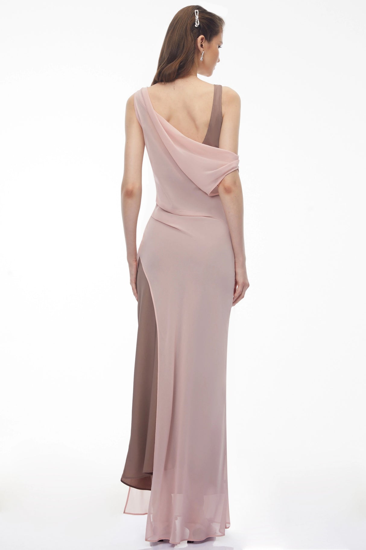 Monika Pink Color Block Asymmetrical Dress Drape Set