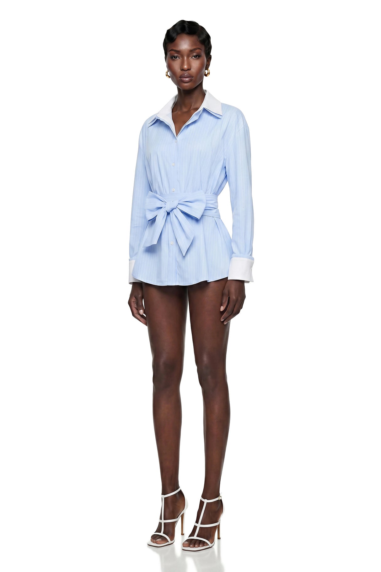 Moran Blue Striped Mini Dress with Twist Front