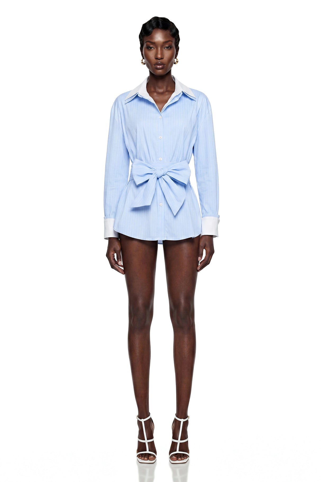 Moran Blue Striped Mini Dress with Twist Front