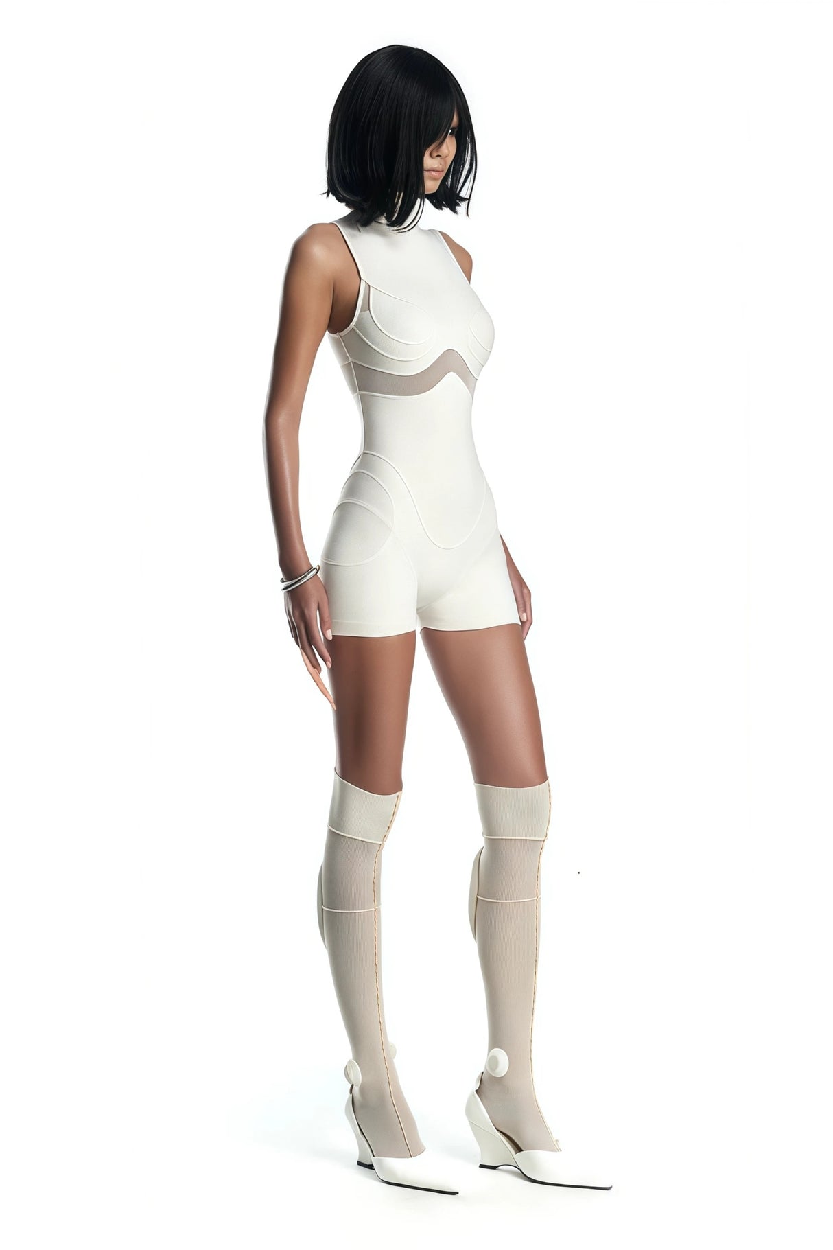 Néon White Mesh Panel Playsuit