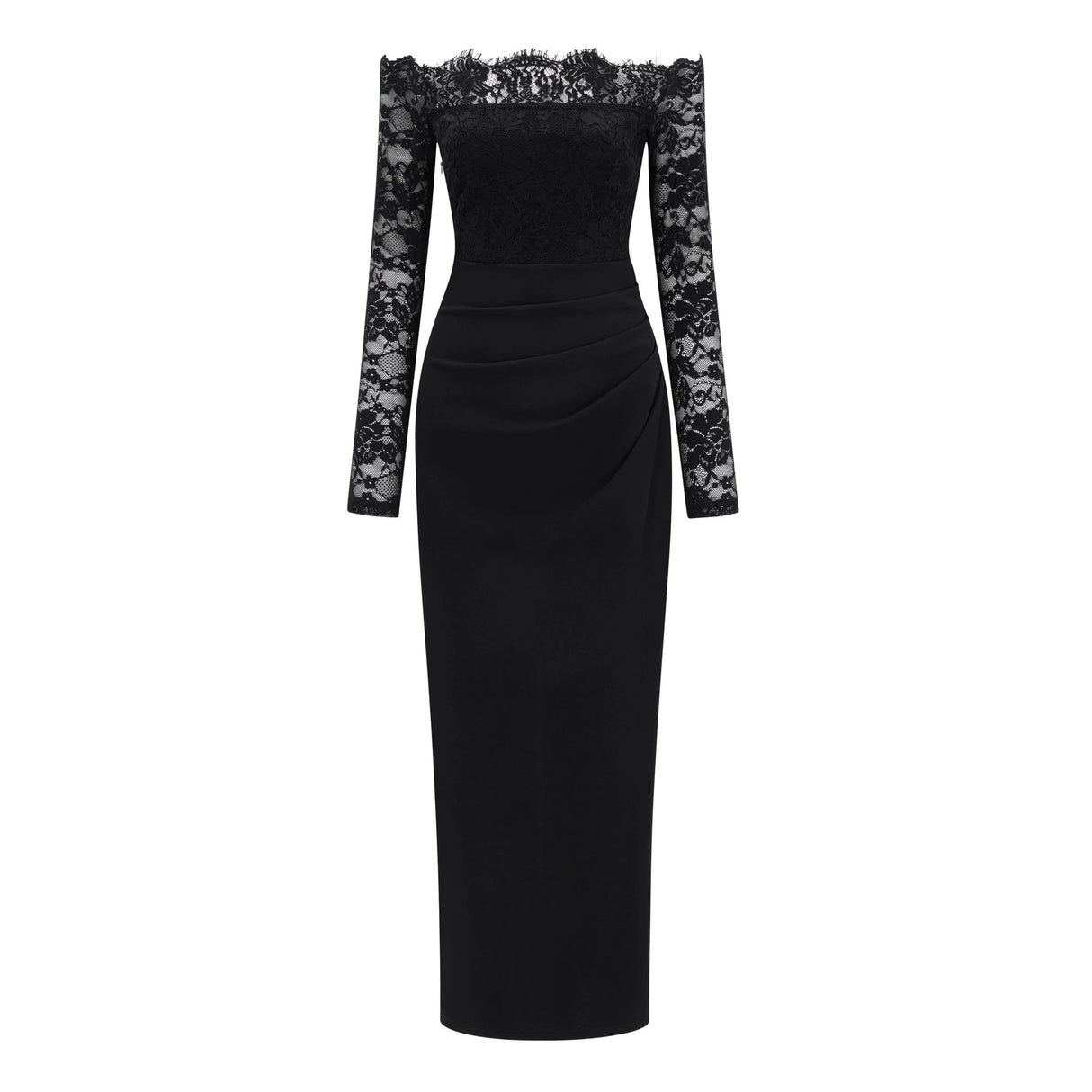 Nephele Black Off Shoulder Floral Lace Maxi Dress