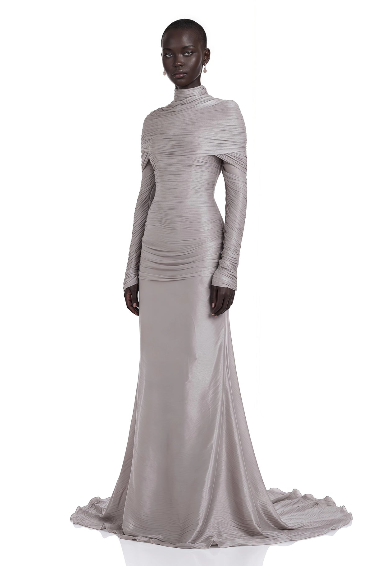 Nerida Silver Turtleneck Ruched Maxi Dress