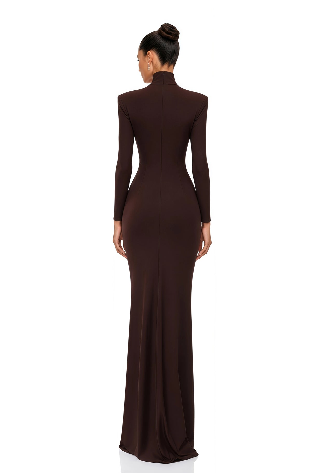 Neve Brown High Neck Twist Knot Maxi Dress