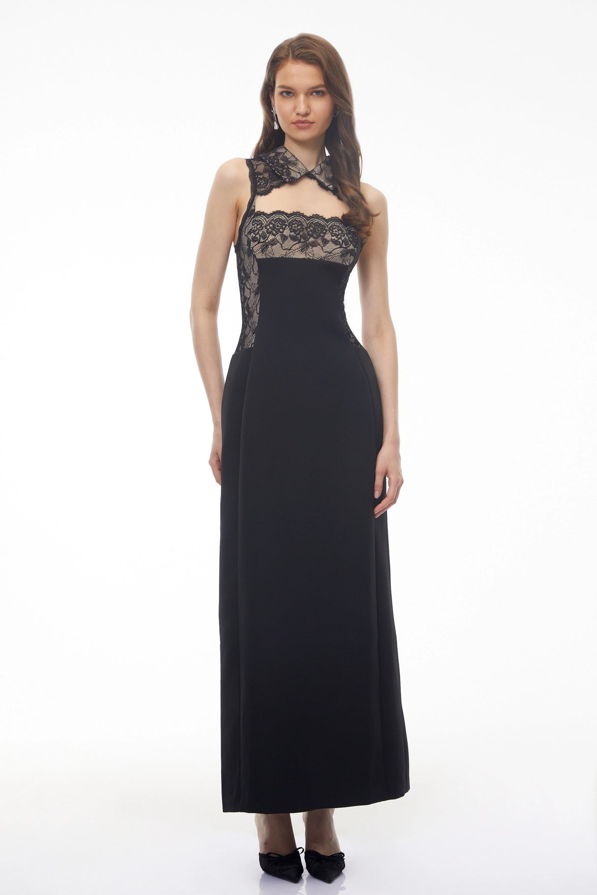 Nina Black Lace Maxi Dress with CutOuts