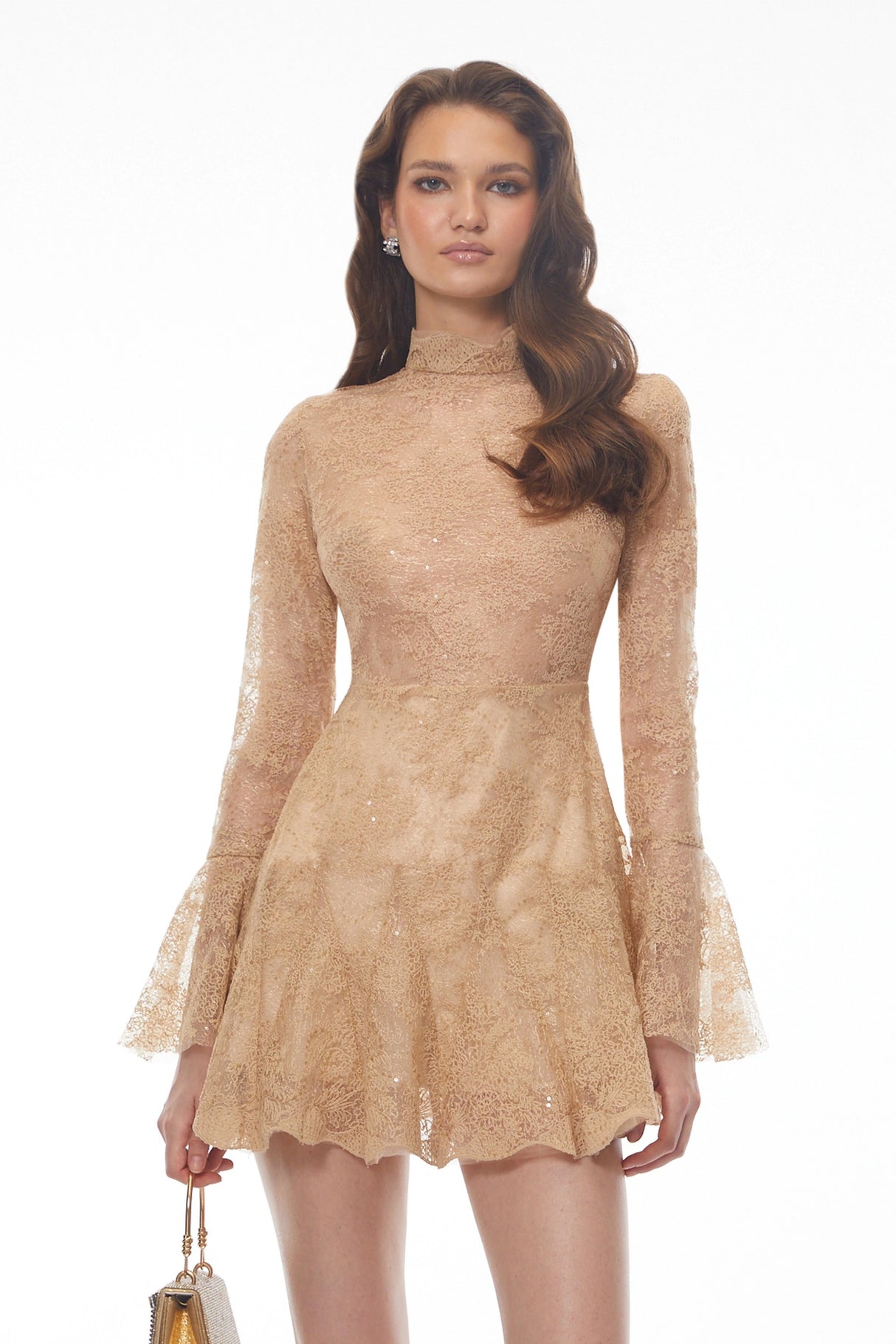 Nina Neutral Mini Dress with Lace Panels
