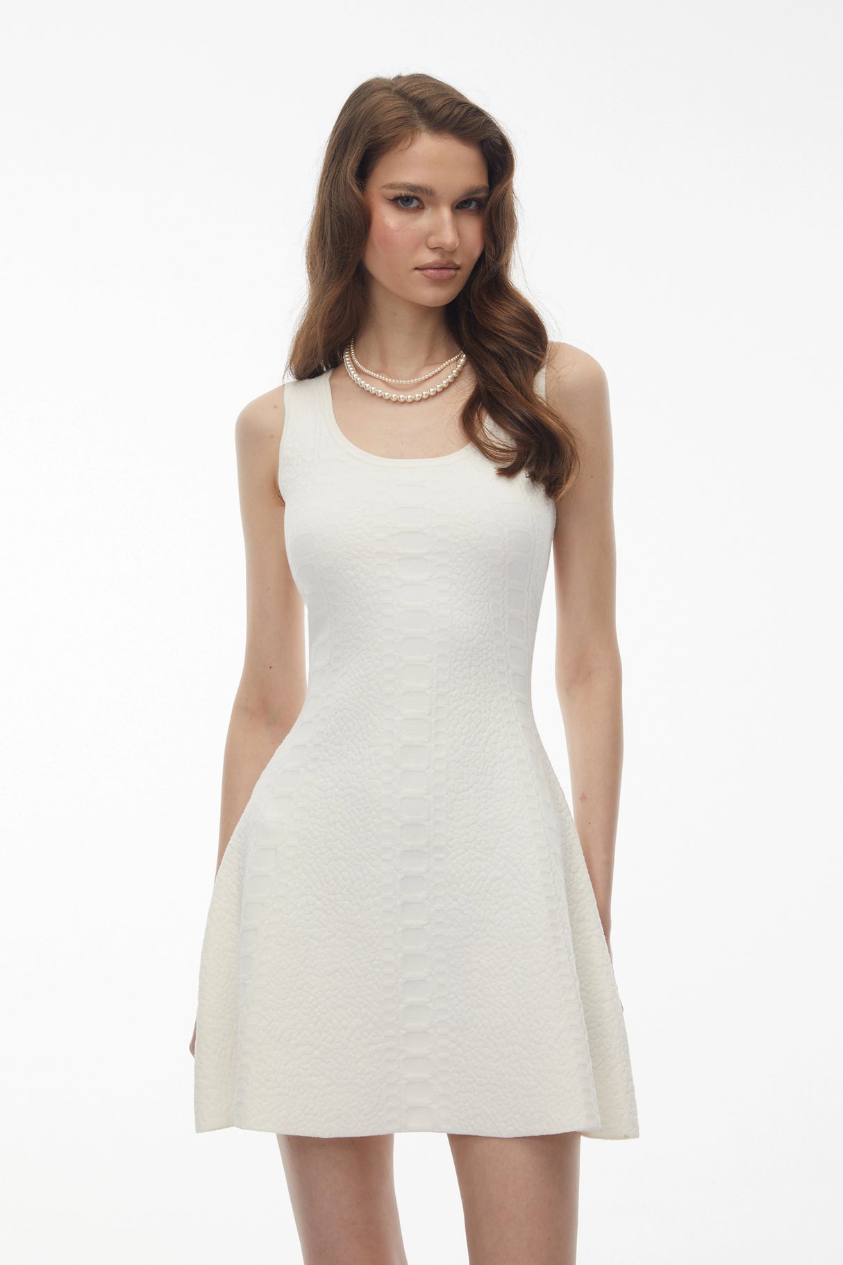 Niobe White Sleeveless Textured Knit Mini Dress
