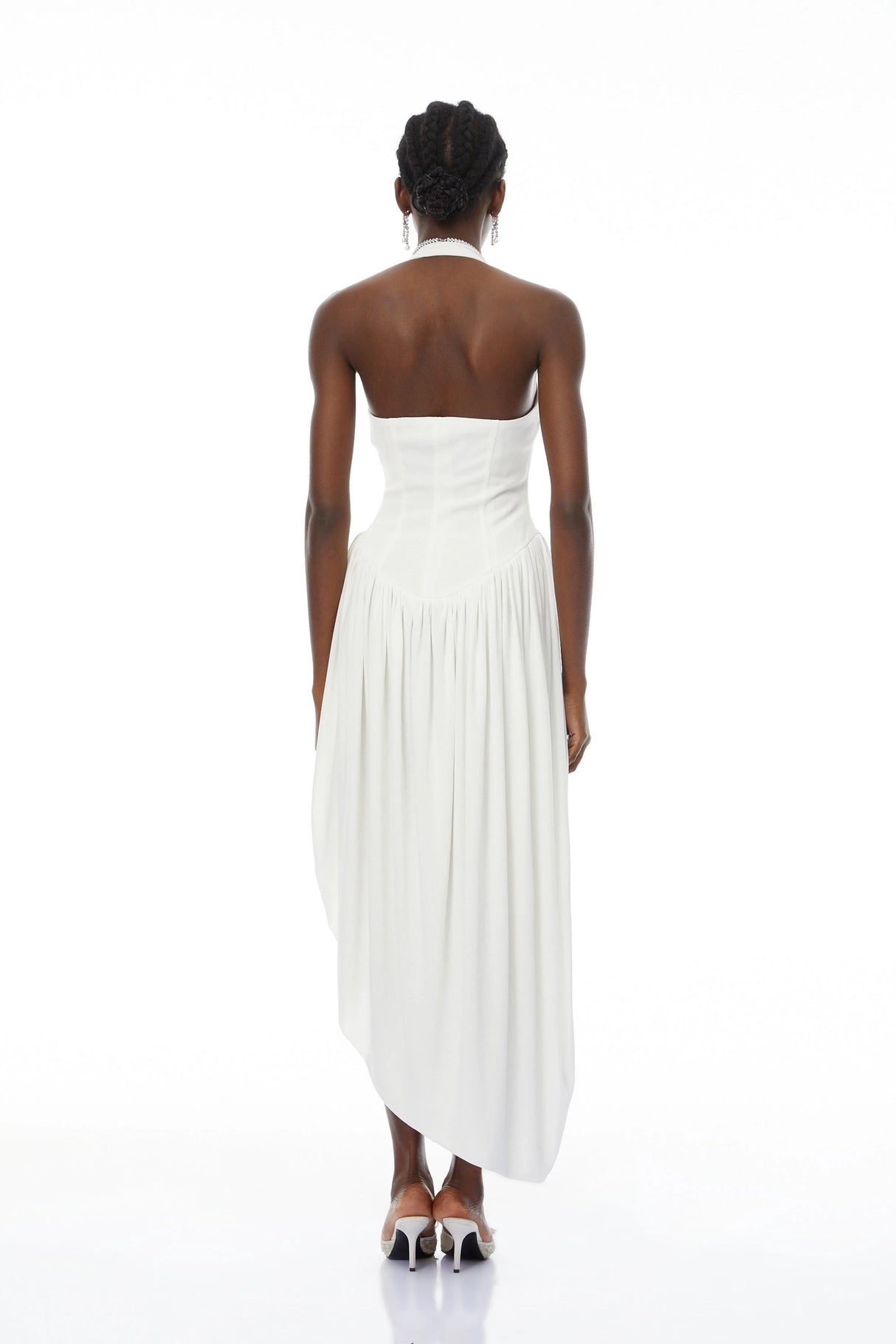 Noelia White Halterneck Shirred Panel Maxi Dress