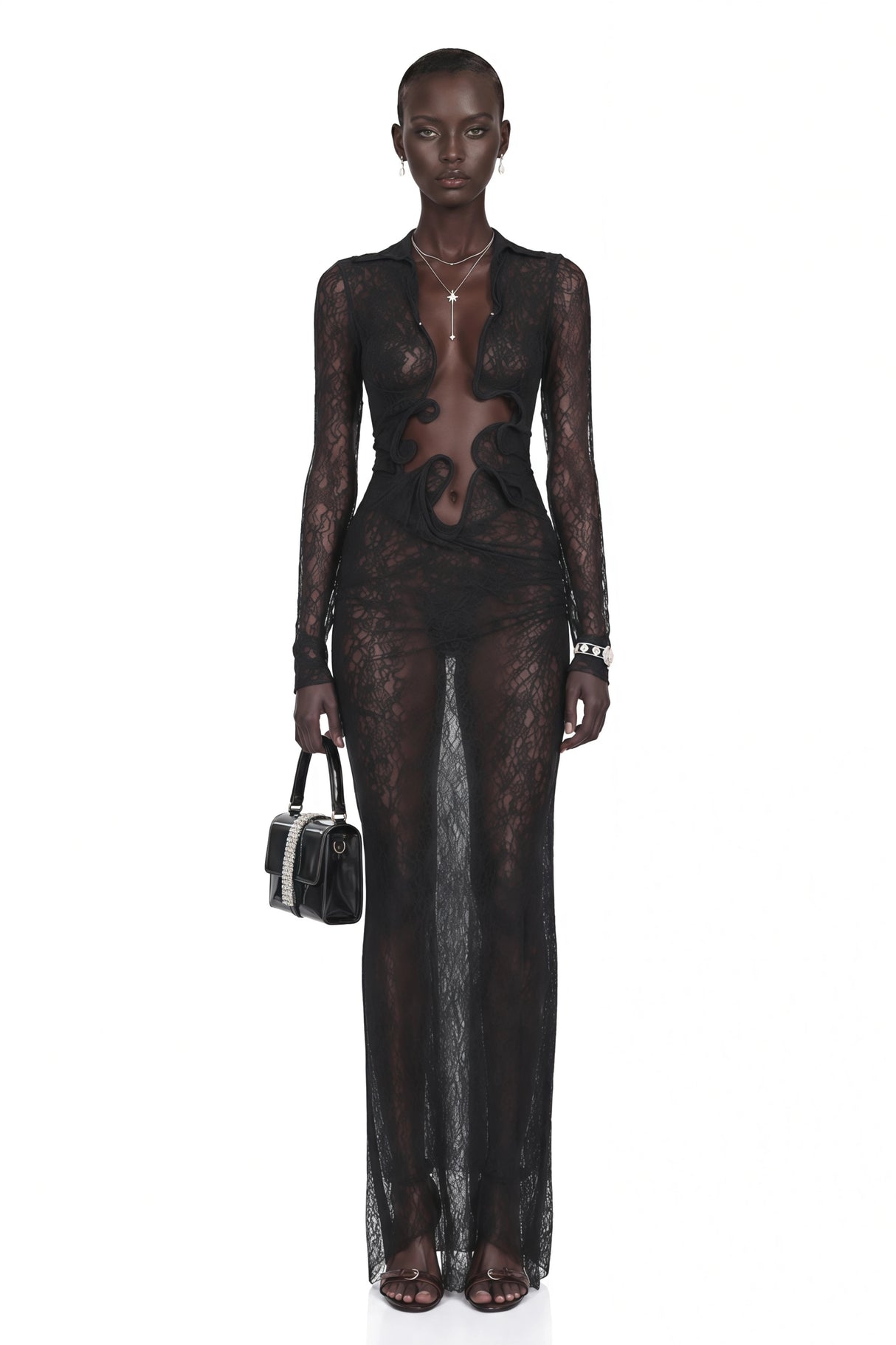 Noemie Black Lace Maxi Dress with CutOuts