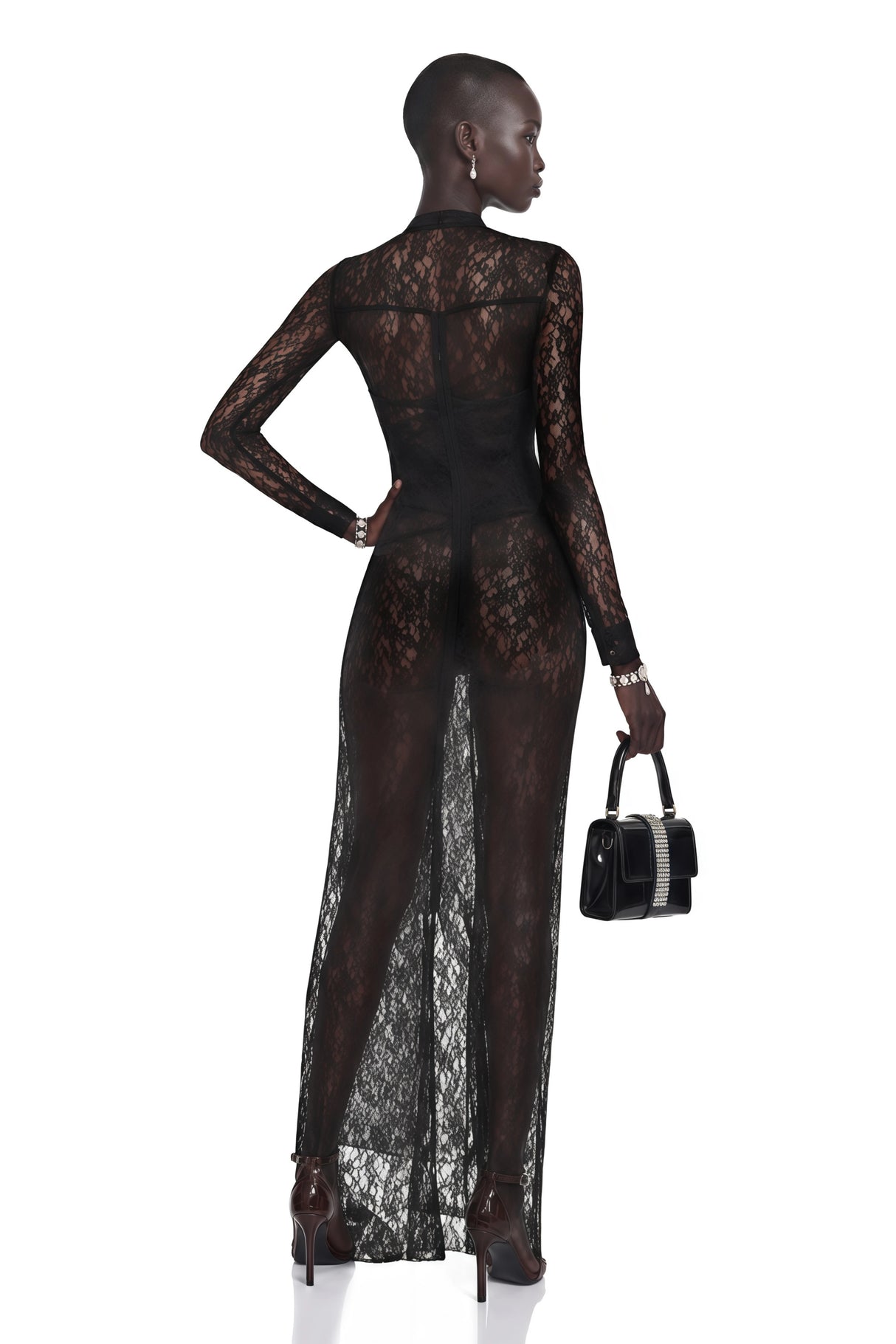 Noemie Black Lace Maxi Dress with CutOuts