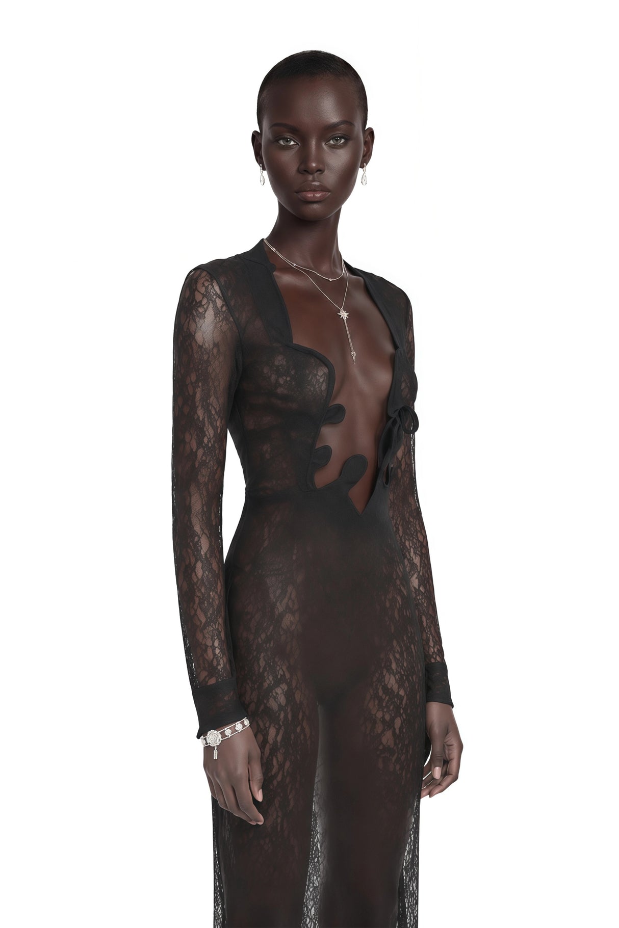 Noemie Black Lace Maxi Dress with CutOuts