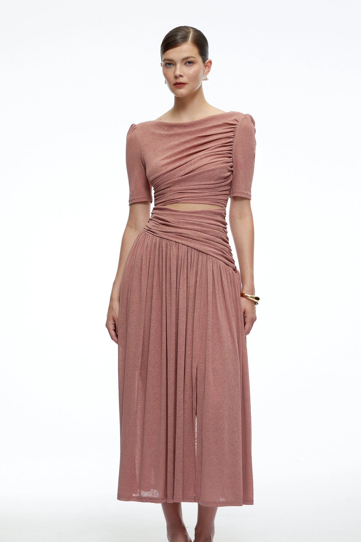 Nolwenn Pink Ruched Maxi Dress with CutOut