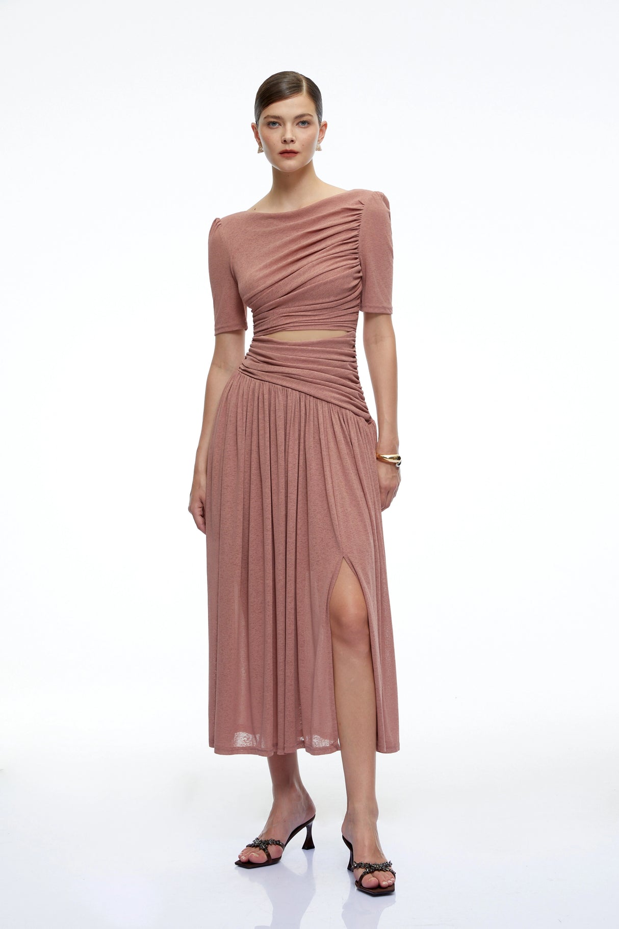 Nolwenn Pink Ruched Maxi Dress with CutOut