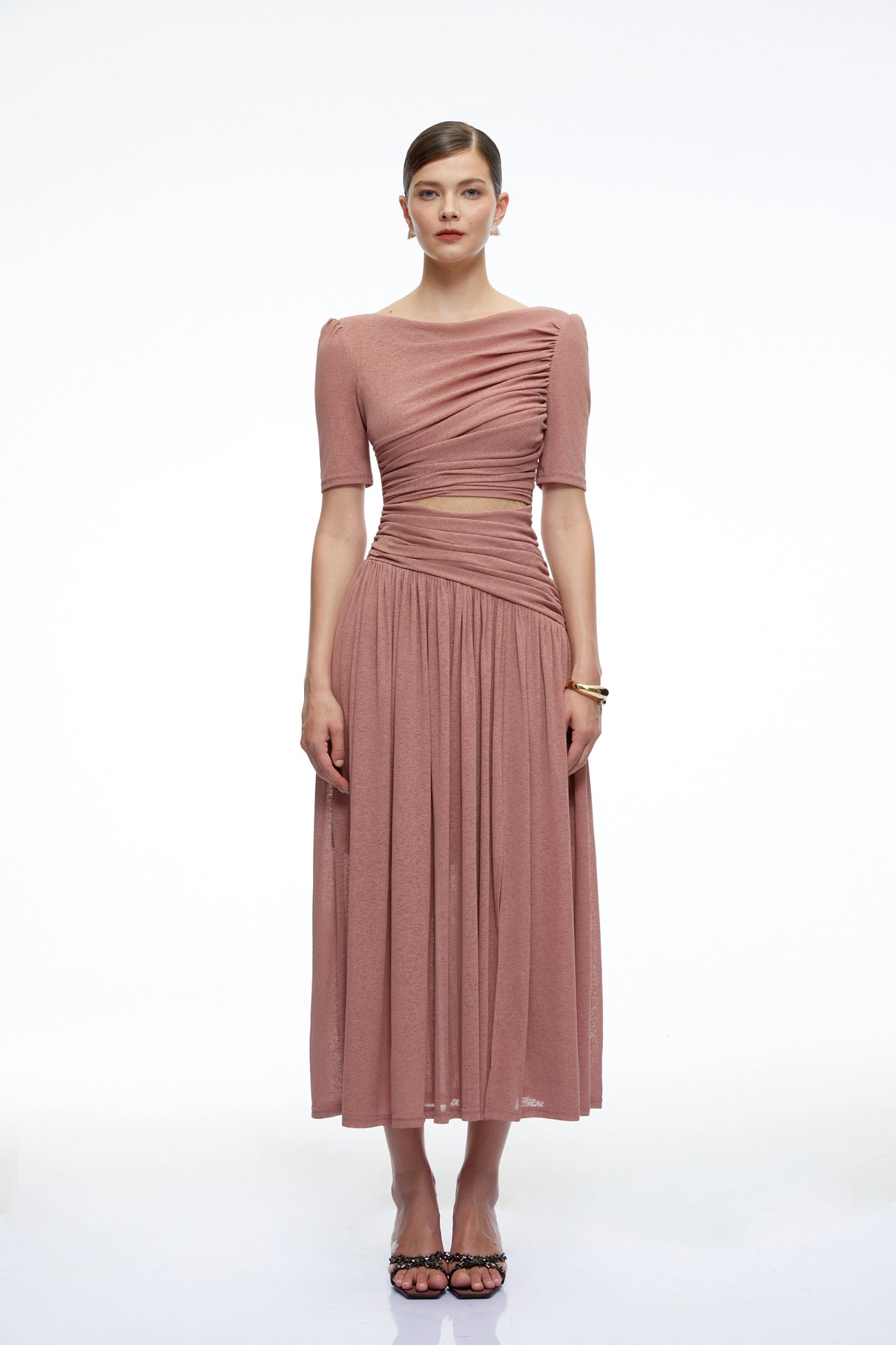 Nolwenn Pink Ruched Maxi Dress with CutOut